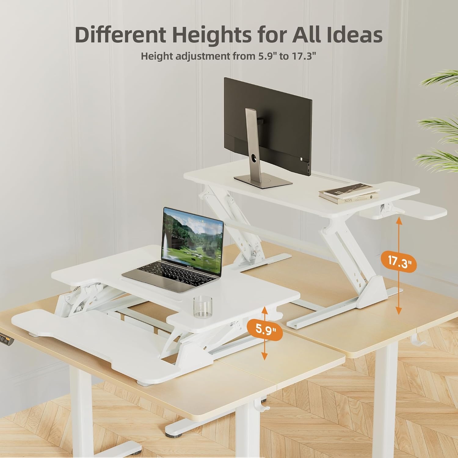 image:imageClaiks Standing Desk Converter 36 inch Height Adjustable Sit Stand Up Desk Riser Quick Sit to Stand Tabletop Dual Monitor Riser Workstation for Home Office with Keyboard Tray BlackWhite