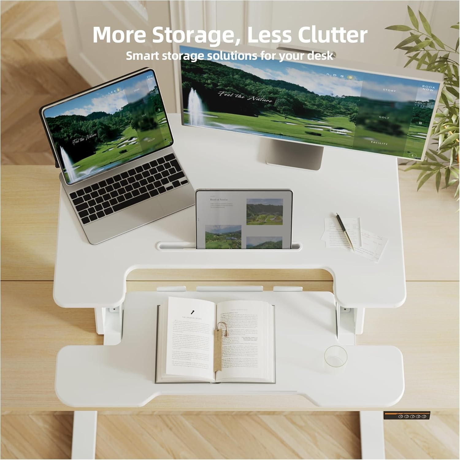 image:imageClaiks Standing Desk Converter 36 inch Height Adjustable Sit Stand Up Desk Riser Quick Sit to Stand Tabletop Dual Monitor Riser Workstation for Home Office with Keyboard Tray BlackWhite