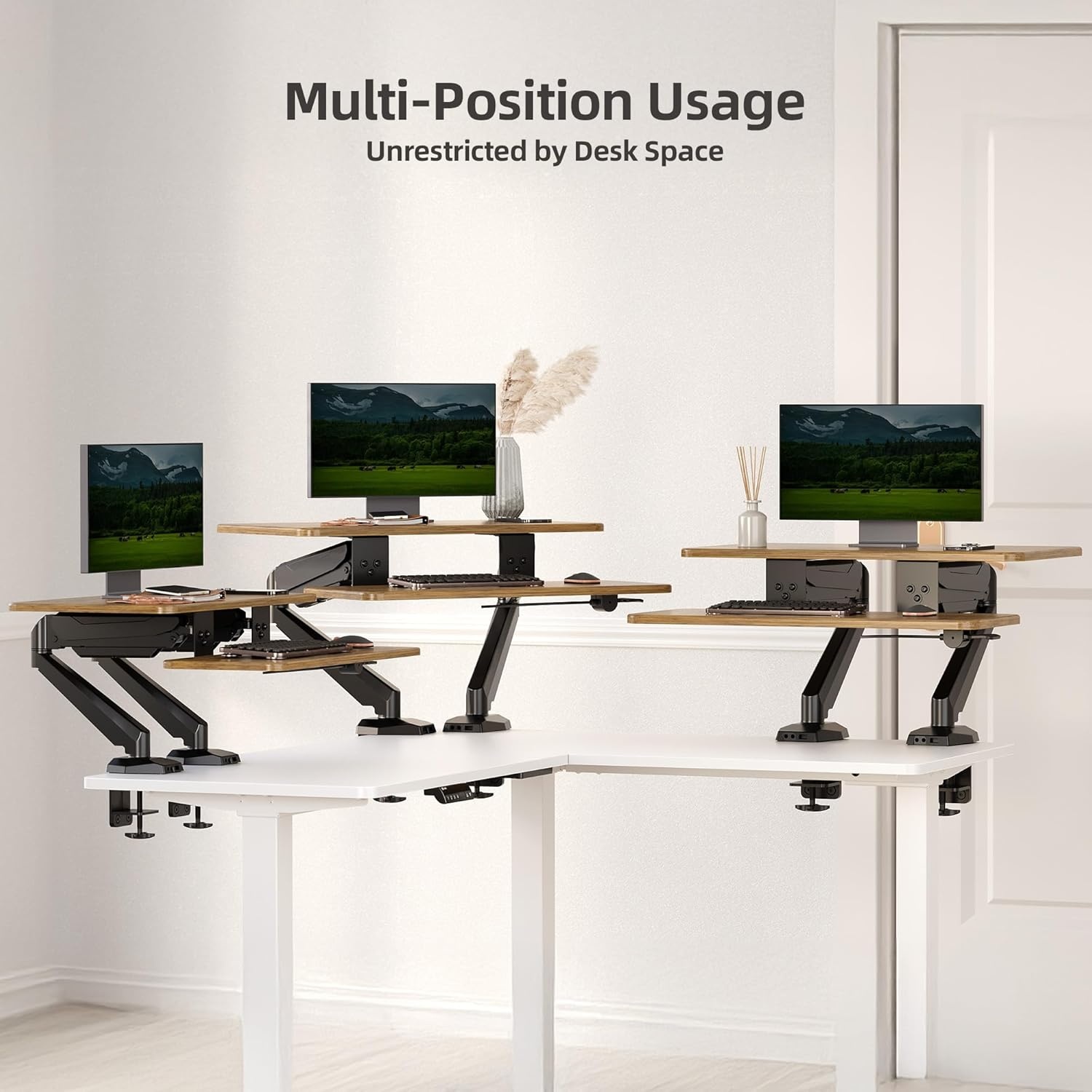 image:imageClaiks Standing Desk Converter 36 inch Height Adjustable Sit Stand Up Desk Riser Quick Sit to Stand Tabletop Dual Monitor Riser Workstation for Home Office with Keyboard Tray BlackWhite