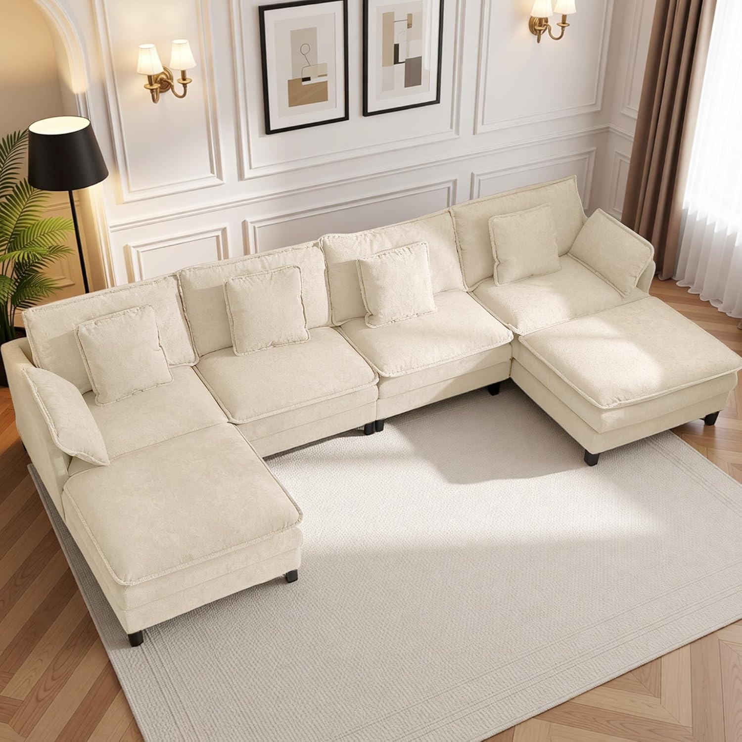 image:imageClaiks 110 Modular Sectional Sofa Cloud Couch with Ottoman LShaped 4Seater Sofa in Chenille Fabric Deep Seat Comfy Couch with Pillows for Living Room amp Offices BeigeBeige