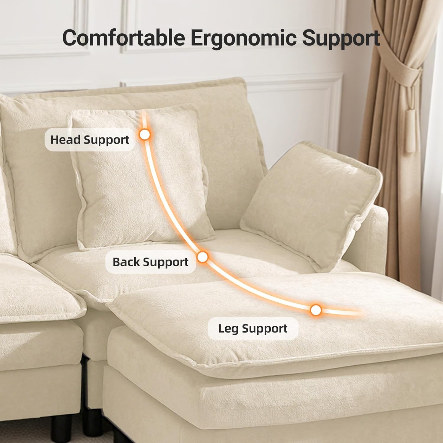 image:imageClaiks 110 Modular Sectional Sofa Cloud Couch with Ottoman LShaped 4Seater Sofa in Chenille Fabric Deep Seat Comfy Couch with Pillows for Living Room amp Offices BeigeBeige