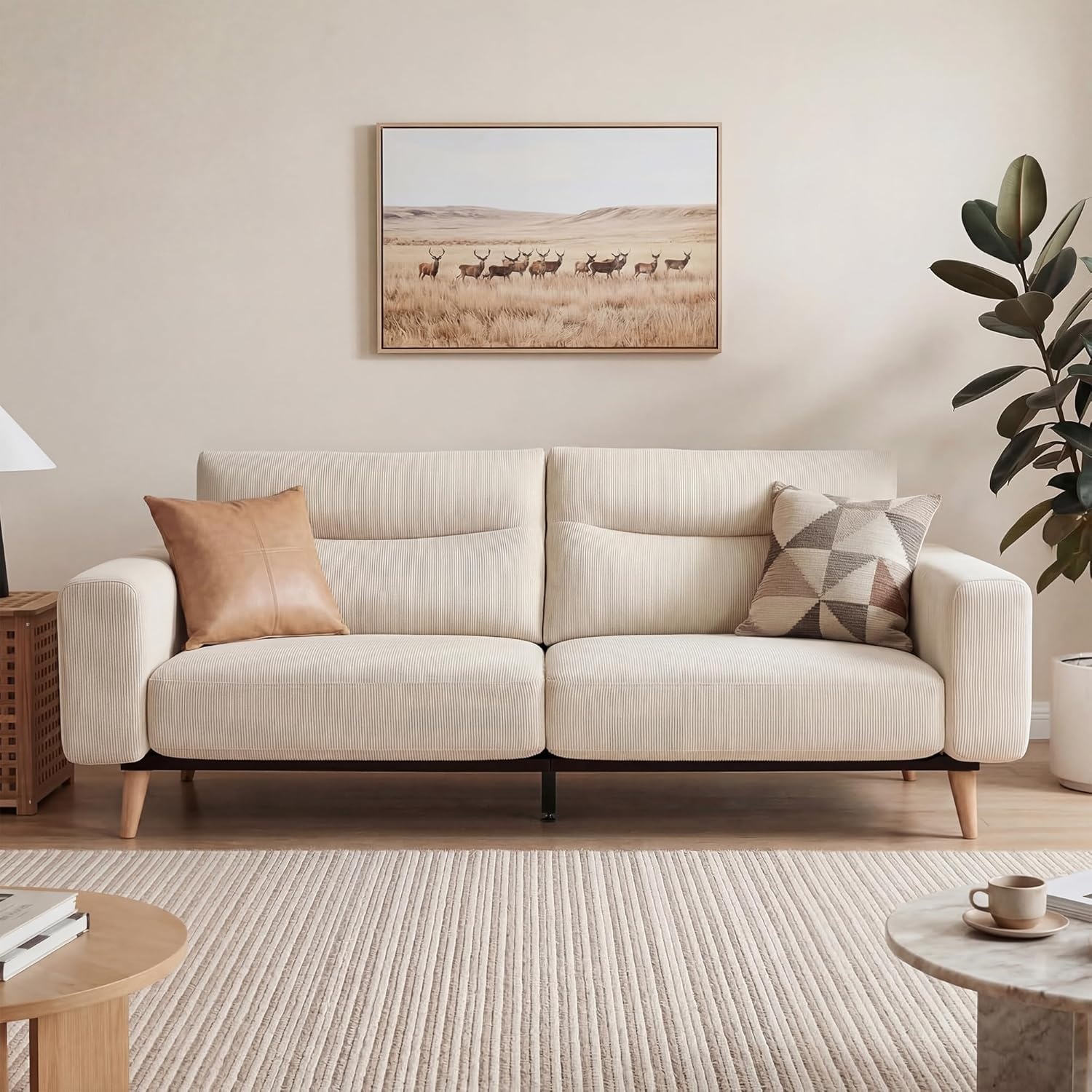 image:imageClaiks 118 Modern Boneless Couch Corduroy Modular Cloud Sofa for Living Room Deep Seat Sectional with Movable Ottoman No Assembly Required YellowBeige