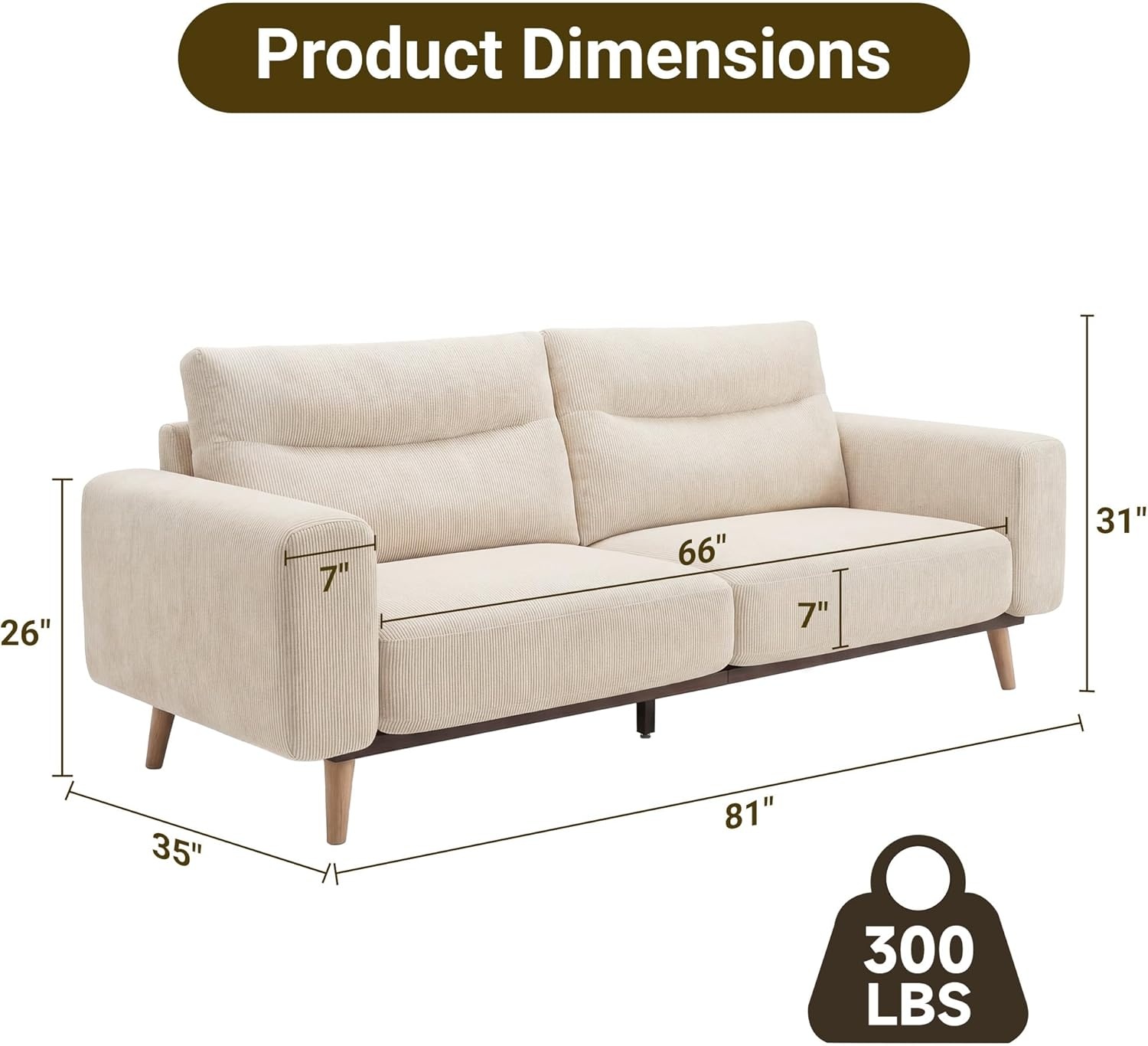 image:imageClaiks 118 Modern Boneless Couch Corduroy Modular Cloud Sofa for Living Room Deep Seat Sectional with Movable Ottoman No Assembly Required YellowBeige