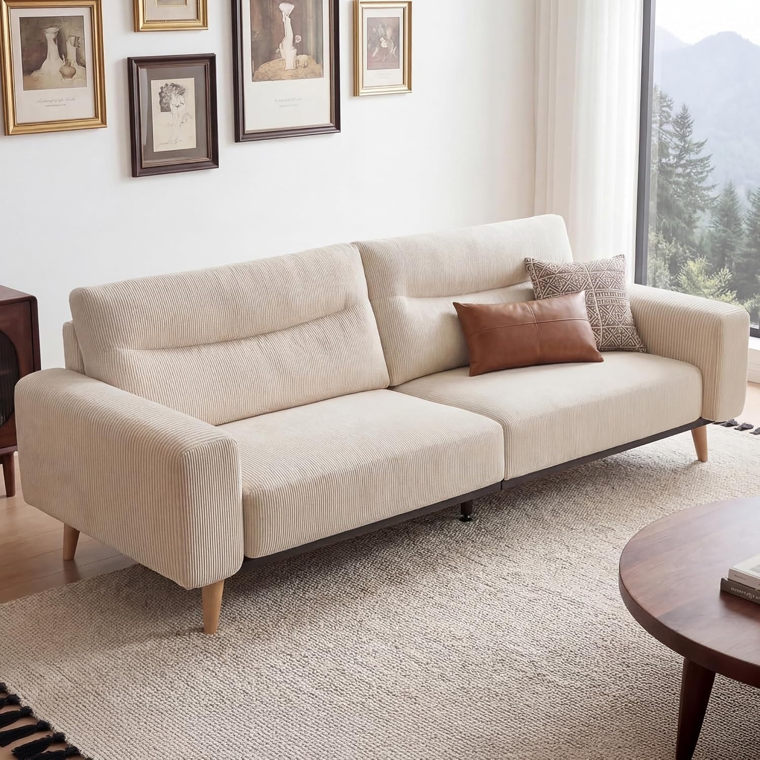 image:imageClaiks 118 Modern Boneless Couch Corduroy Modular Cloud Sofa for Living Room Deep Seat Sectional with Movable Ottoman No Assembly Required YellowBeige