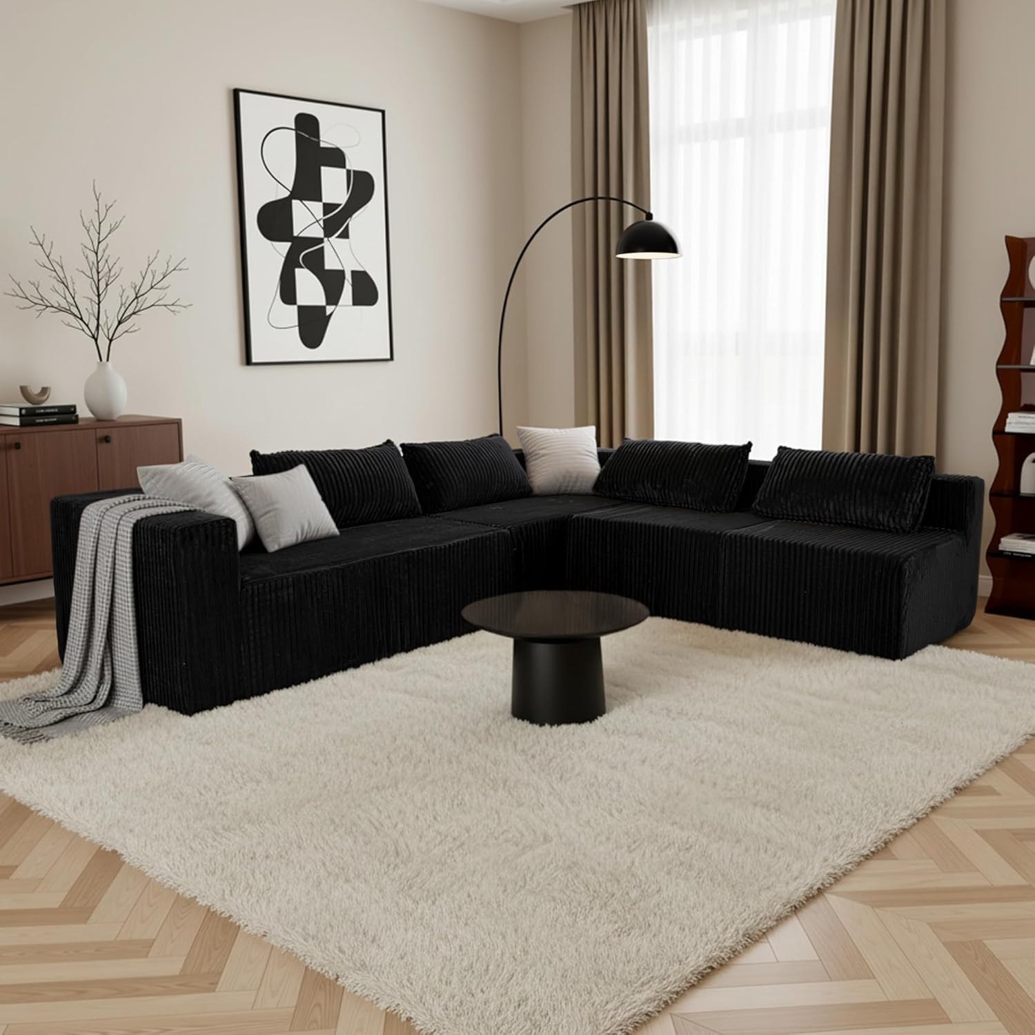 image:imageClaiks 128 Modular U Shaped Sectional Couch Deep Seat Bonless Couches for Living Room Modern Couch No Assembly Required KhakiBlack