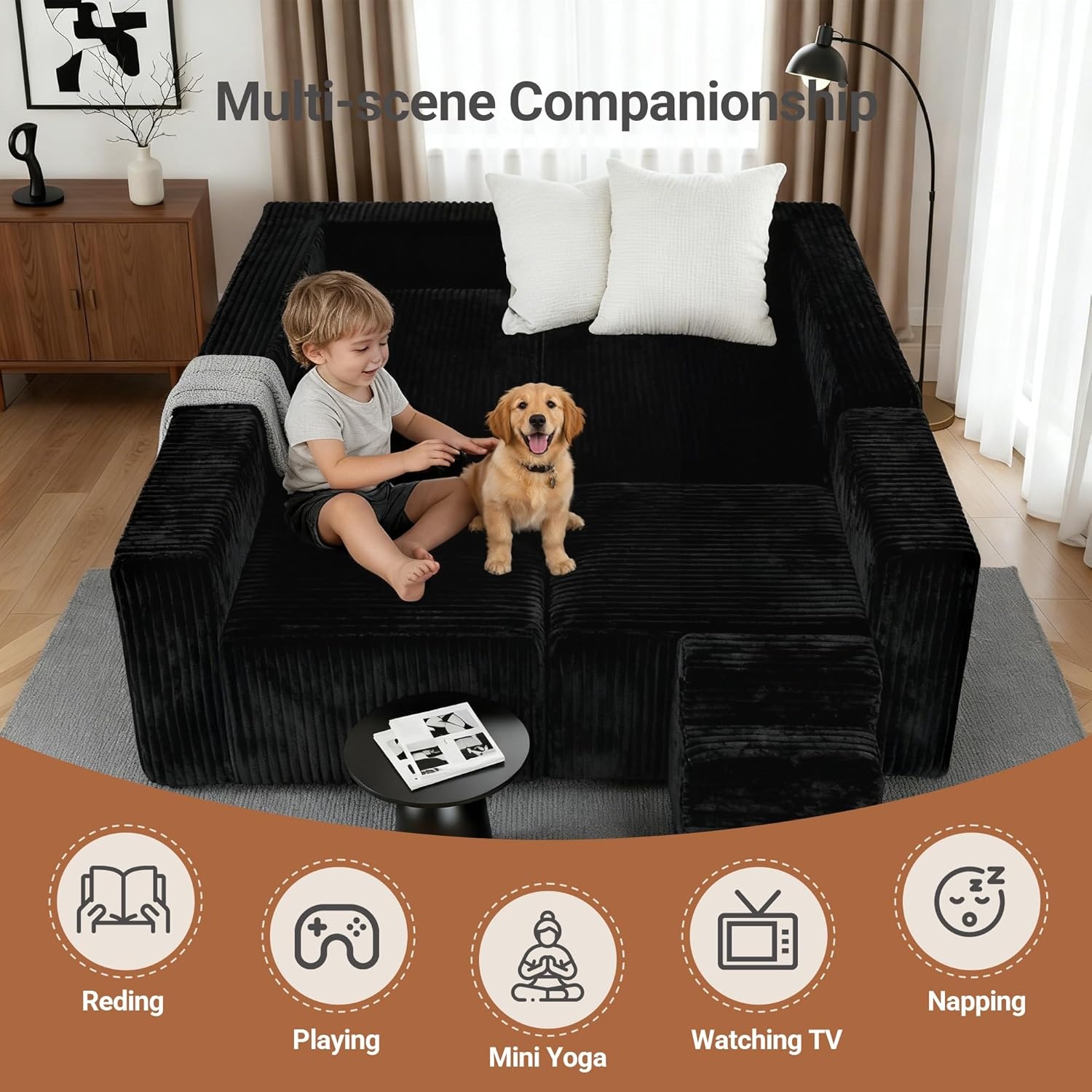 image:imageClaiks 128 Modular U Shaped Sectional Couch Deep Seat Bonless Couches for Living Room Modern Couch No Assembly Required KhakiBlack