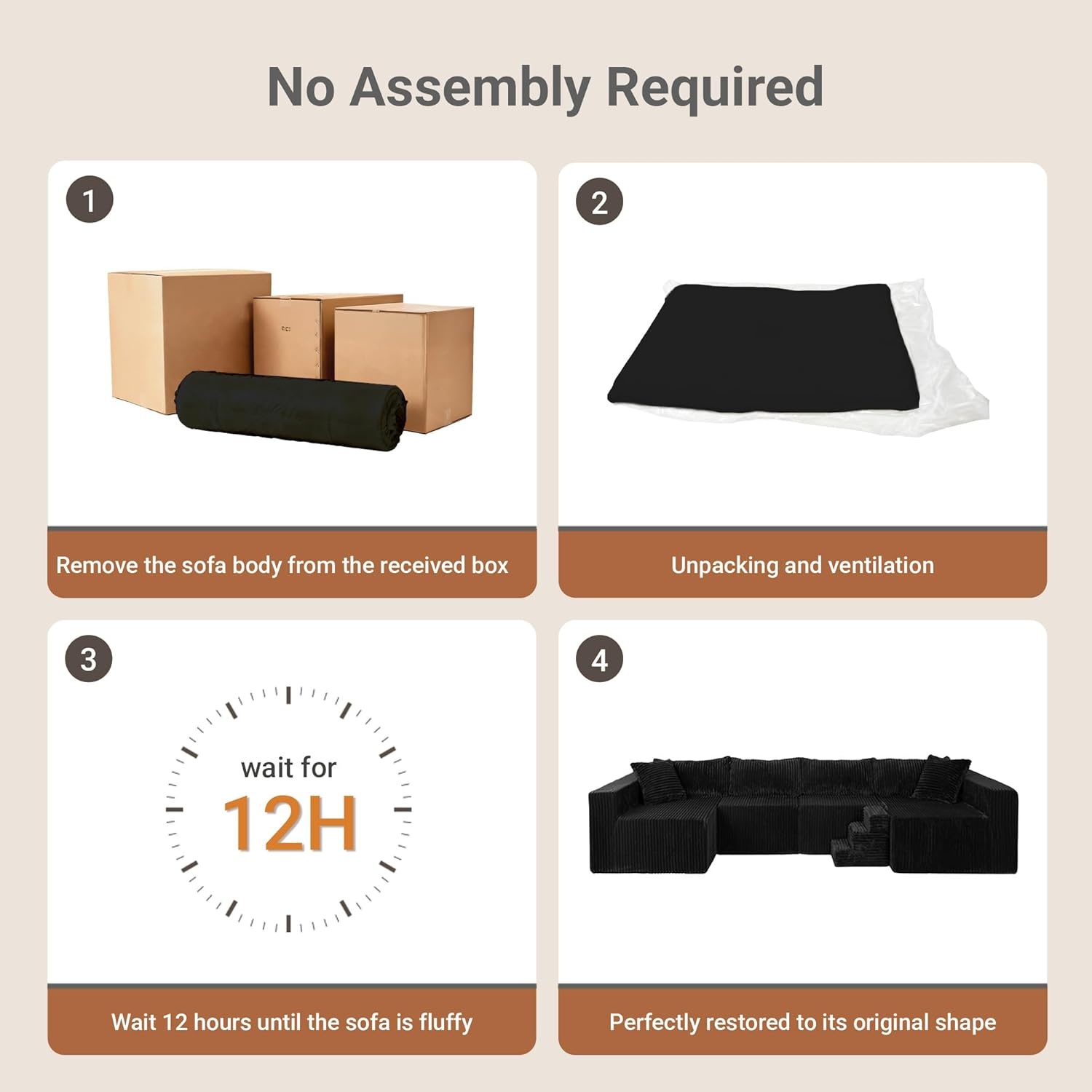 image:imageClaiks 128 Modular U Shaped Sectional Couch Deep Seat Bonless Couches for Living Room Modern Couch No Assembly Required KhakiBlack