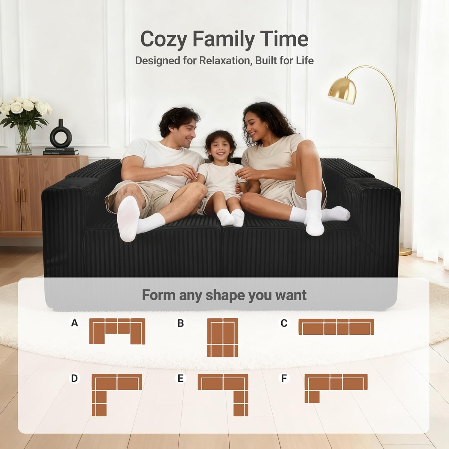 image:imageClaiks 128 Modular U Shaped Sectional Couch Deep Seat Bonless Couches for Living Room Modern Couch No Assembly Required KhakiBlack