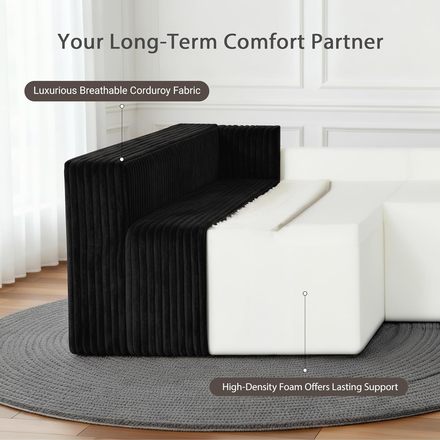 image:imageClaiks 128 Modular U Shaped Sectional Couch Deep Seat Bonless Couches for Living Room Modern Couch No Assembly Required KhakiBlack