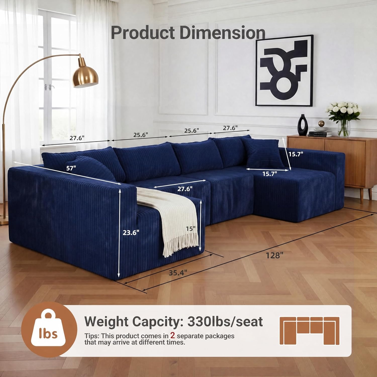 image:imageClaiks 128 Modular U Shaped Sectional Couch Deep Seat Bonless Couches for Living Room Modern Couch No Assembly Required KhakiBlue