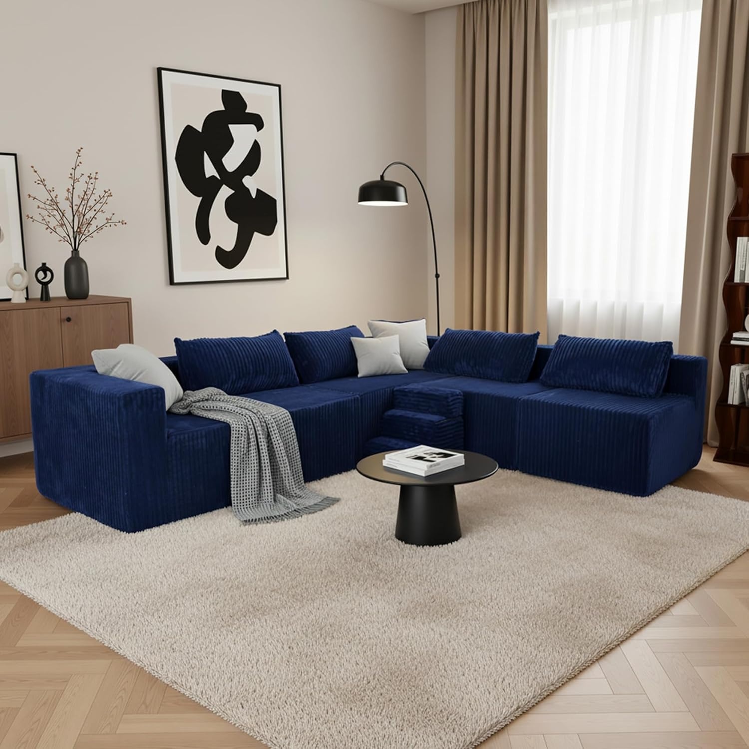 image:imageClaiks 128 Modular U Shaped Sectional Couch Deep Seat Bonless Couches for Living Room Modern Couch No Assembly Required KhakiBlue