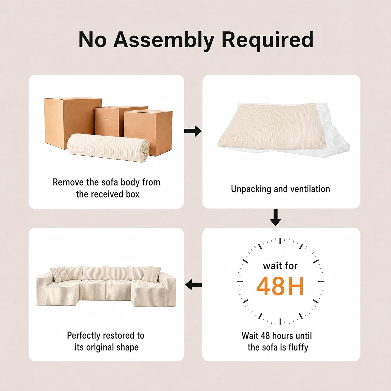 image:imageClaiks 128 Modular U Shaped Sectional Couch Deep Seat Bonless Couches for Living Room Modern Couch with Pet Stairs No Assembly Required KhakiBeige