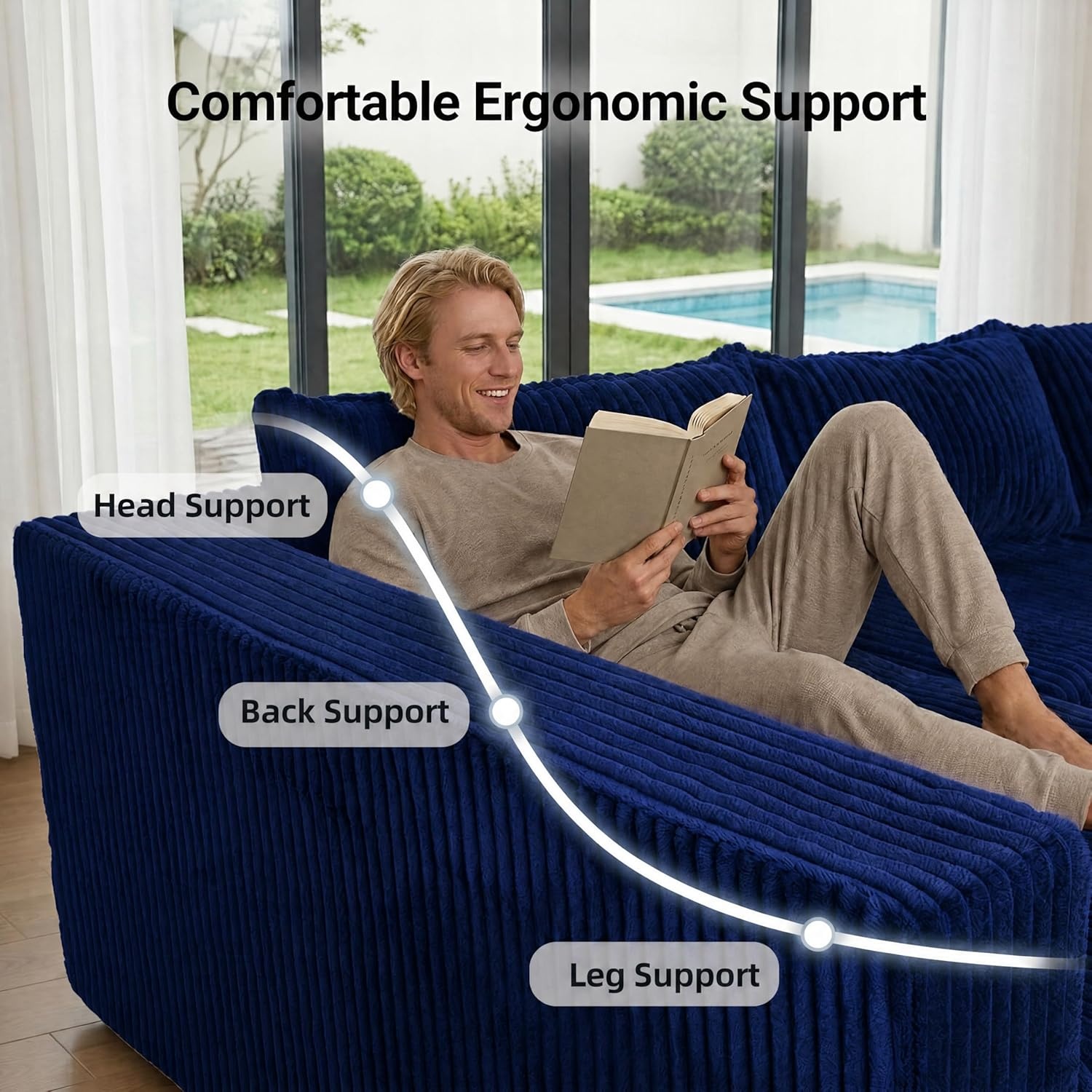 image:imageClaiks 128 Modular U Shaped Sectional Couch Deep Seat Bonless Couches for Living Room Modern Couch with Pet Stairs No Assembly Required KhakiBlue