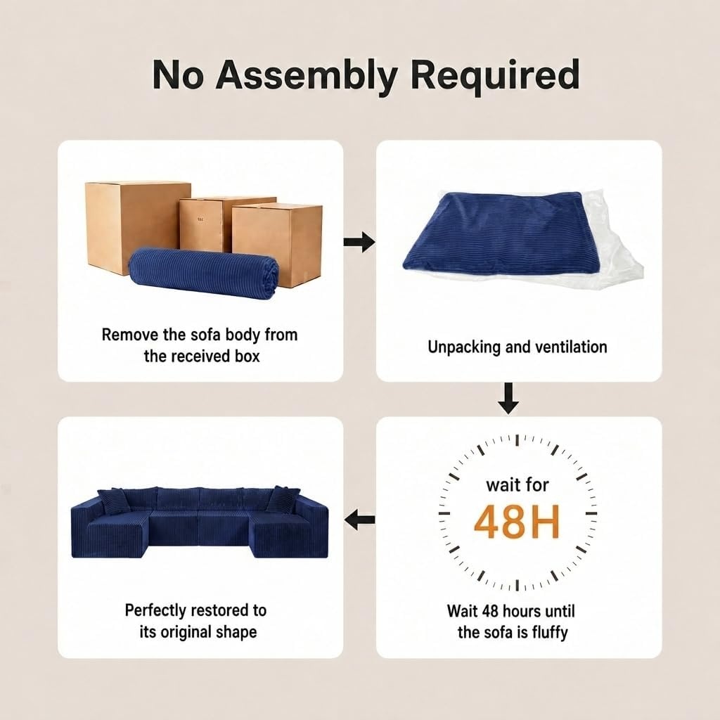 image:imageClaiks 128 Modular U Shaped Sectional Couch Deep Seat Bonless Couches for Living Room Modern Couch with Pet Stairs No Assembly Required KhakiBlue