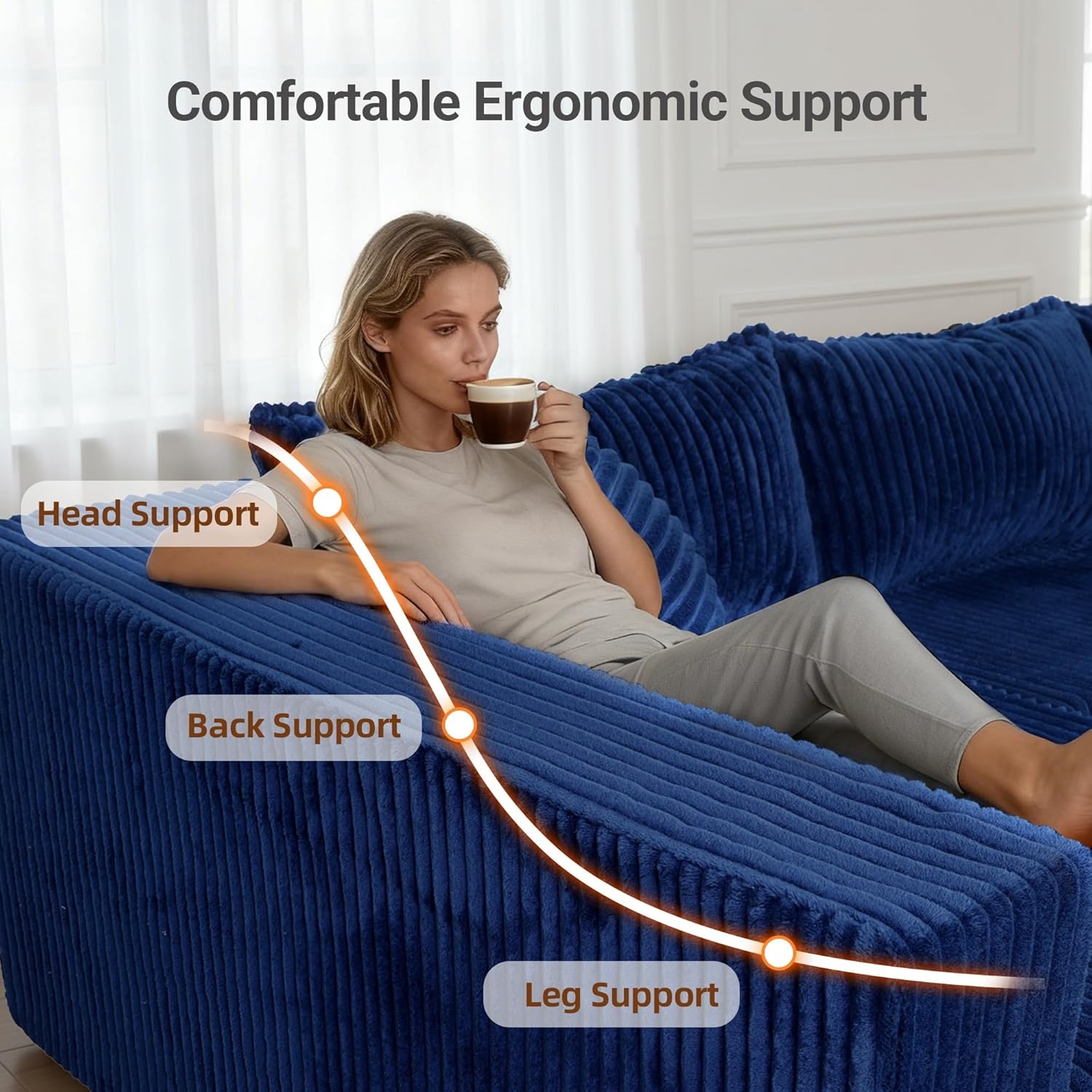image:imageClaiks 128 Modular U Shaped Sectional Couch Deep Seat Bonless Couches for Living Room Modern Couch with Pet Stairs No Assembly Required KhakiBlue