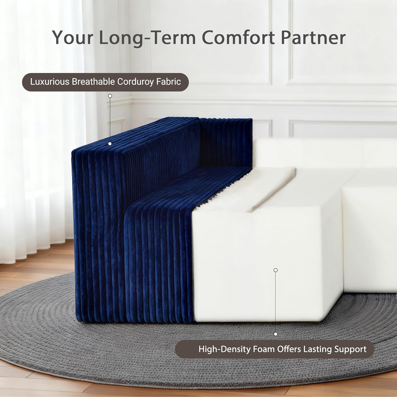 image:imageClaiks 128 Modular U Shaped Sectional Couch Deep Seat Bonless Couches for Living Room Modern Couch with Pet Stairs No Assembly Required KhakiBlue