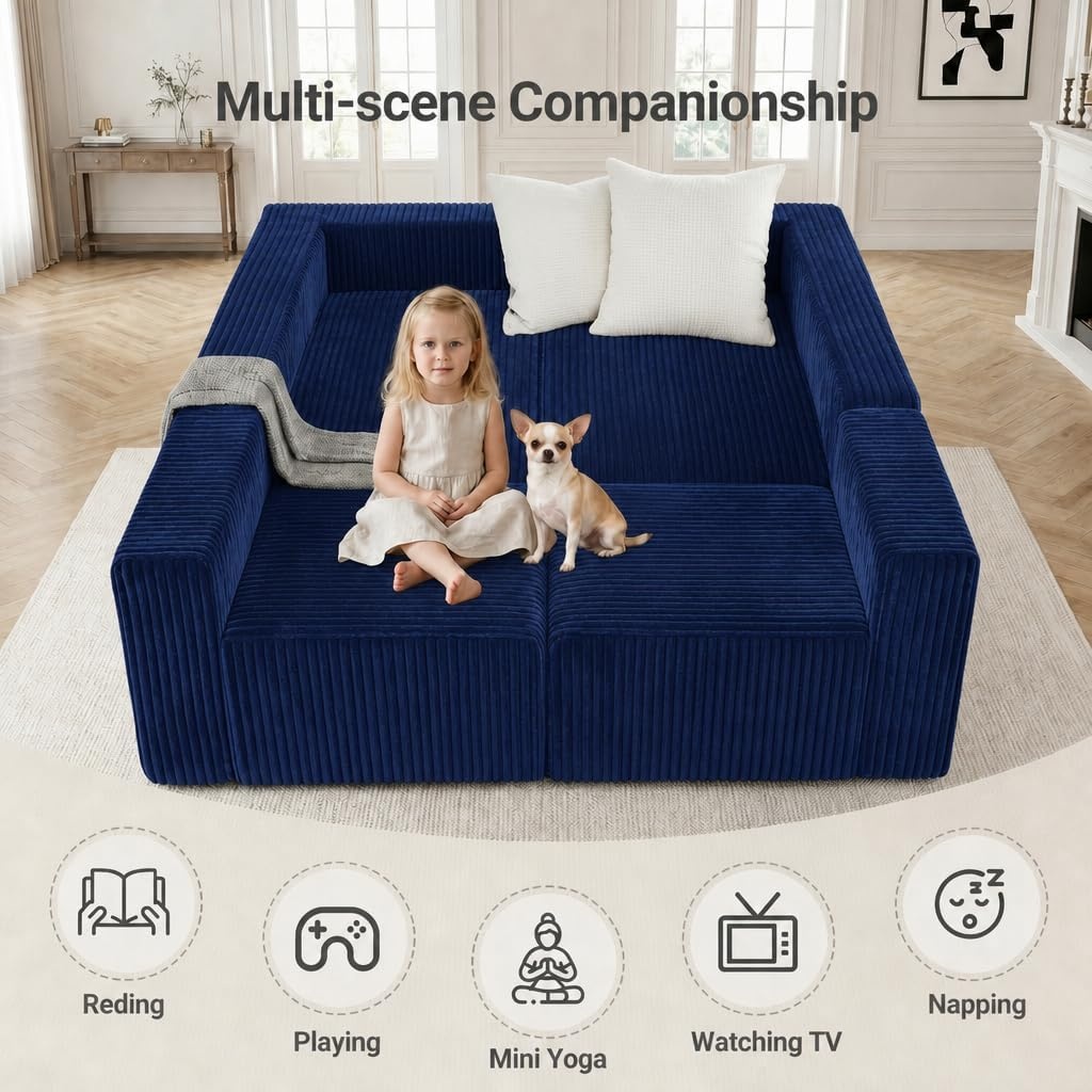 image:imageClaiks 128 Modular U Shaped Sectional Couch Deep Seat Bonless Couches for Living Room Modern Couch with Pet Stairs No Assembly Required KhakiBlue