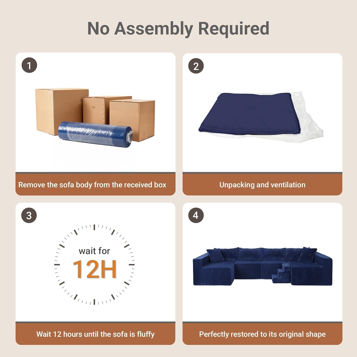 image:imageClaiks 128 Modular U Shaped Sectional Couch Deep Seat Bonless Couches for Living Room Modern Couch with Pet Stairs No Assembly Required KhakiBlue