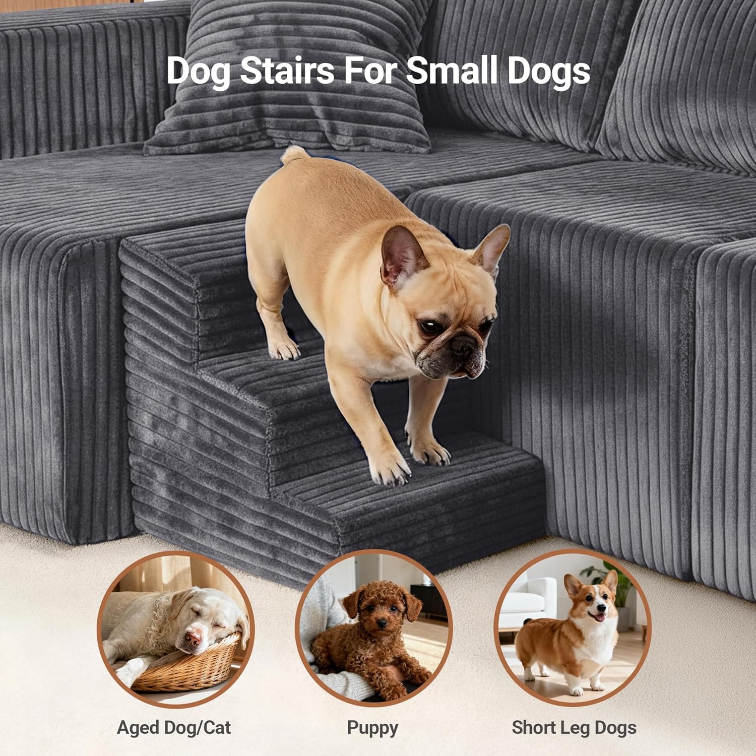 image:imageClaiks 128 Modular U Shaped Sectional Couch Deep Seat Bonless Couches for Living Room Modern Couch with Pet Stairs No Assembly Required KhakiDark Grey