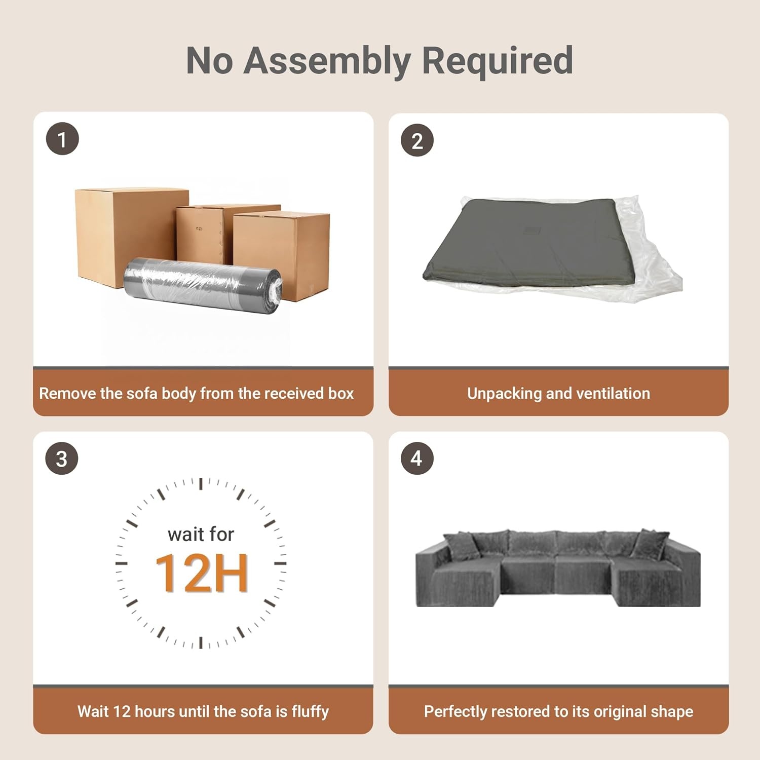 image:imageClaiks 128 Modular U Shaped Sectional Couch Deep Seat Bonless Couches for Living Room Modern Couch with Pet Stairs No Assembly Required KhakiDark Grey