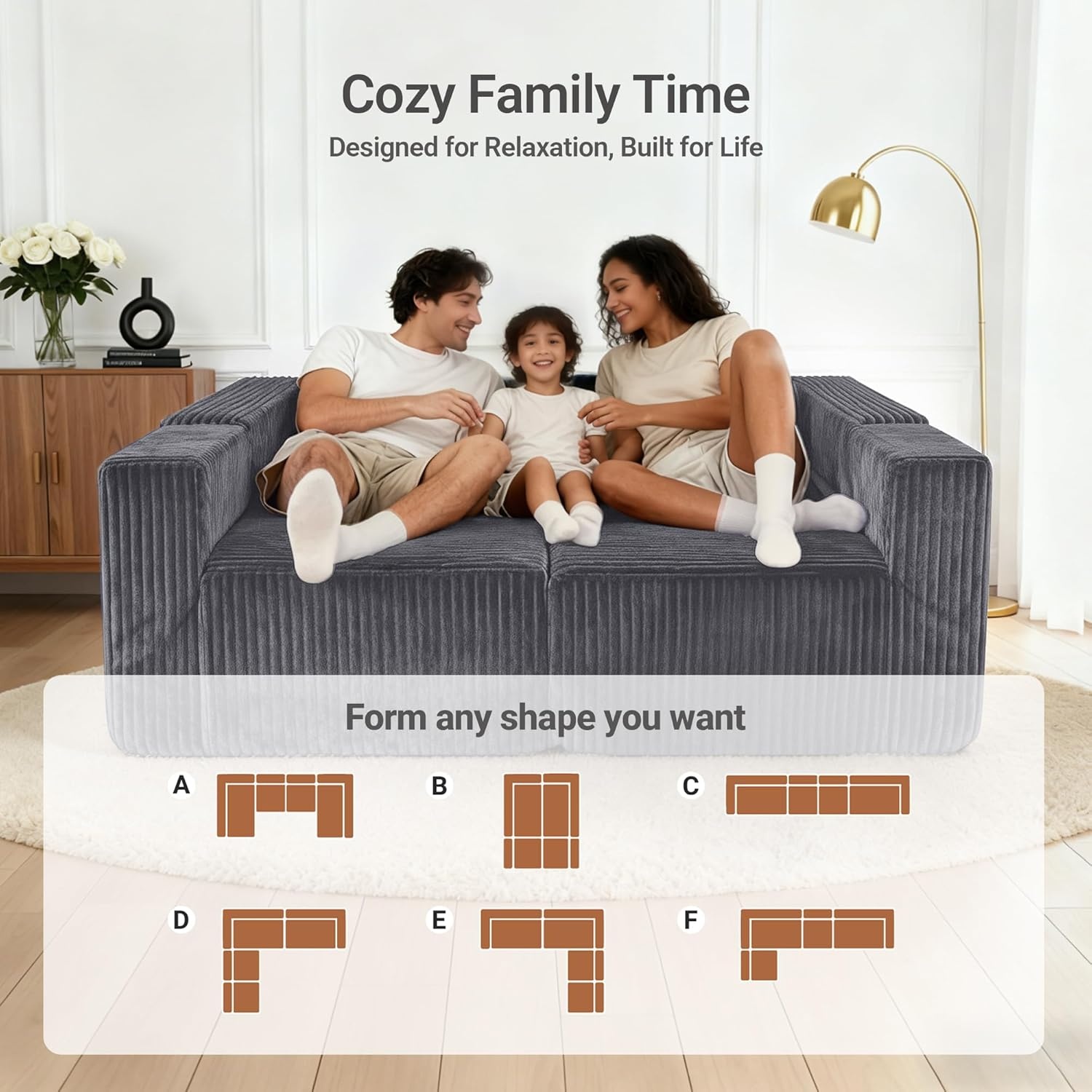 image:imageClaiks 128 Modular U Shaped Sectional Couch Deep Seat Bonless Couches for Living Room Modern Couch with Pet Stairs No Assembly Required KhakiDark Grey