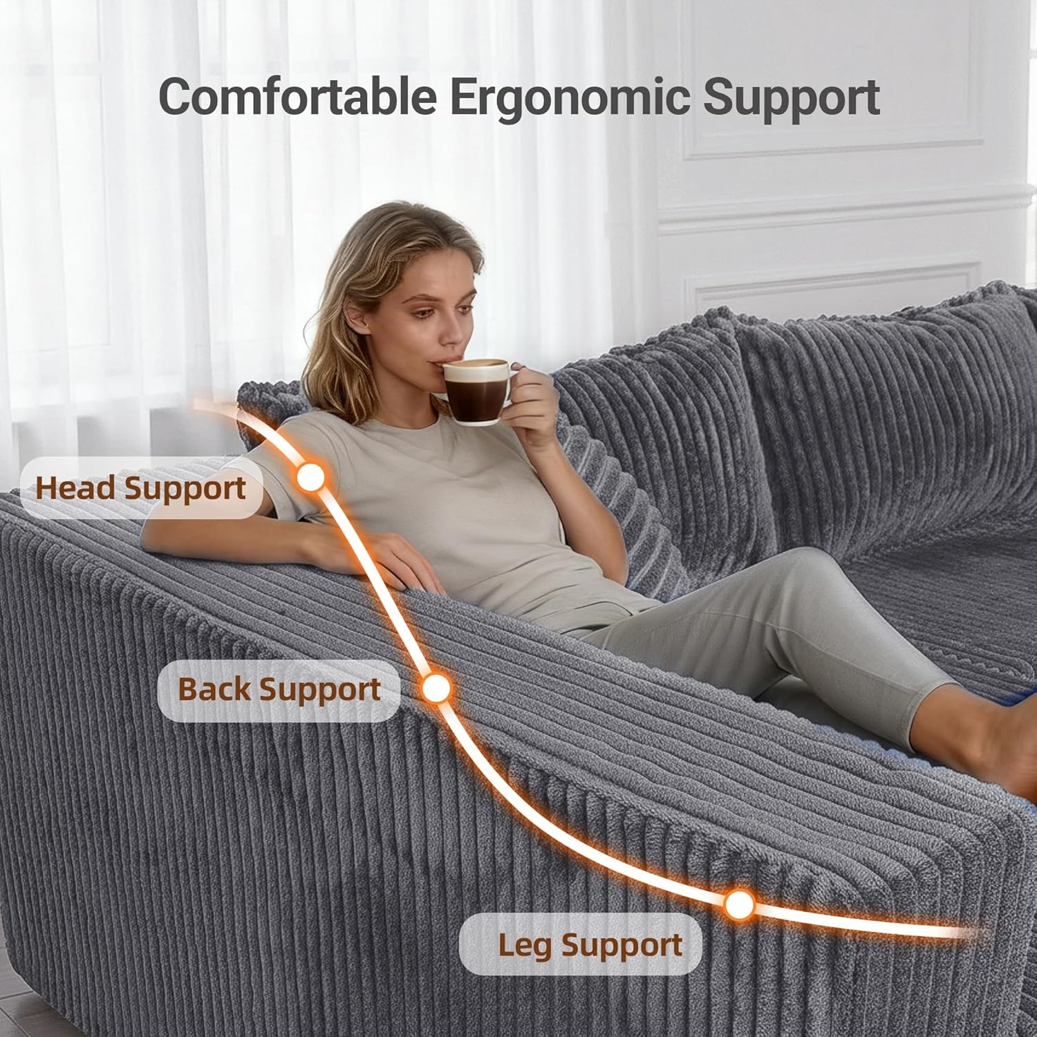 image:imageClaiks 128 Modular U Shaped Sectional Couch Deep Seat Bonless Couches for Living Room Modern Couch with Pet Stairs No Assembly Required KhakiDark Grey