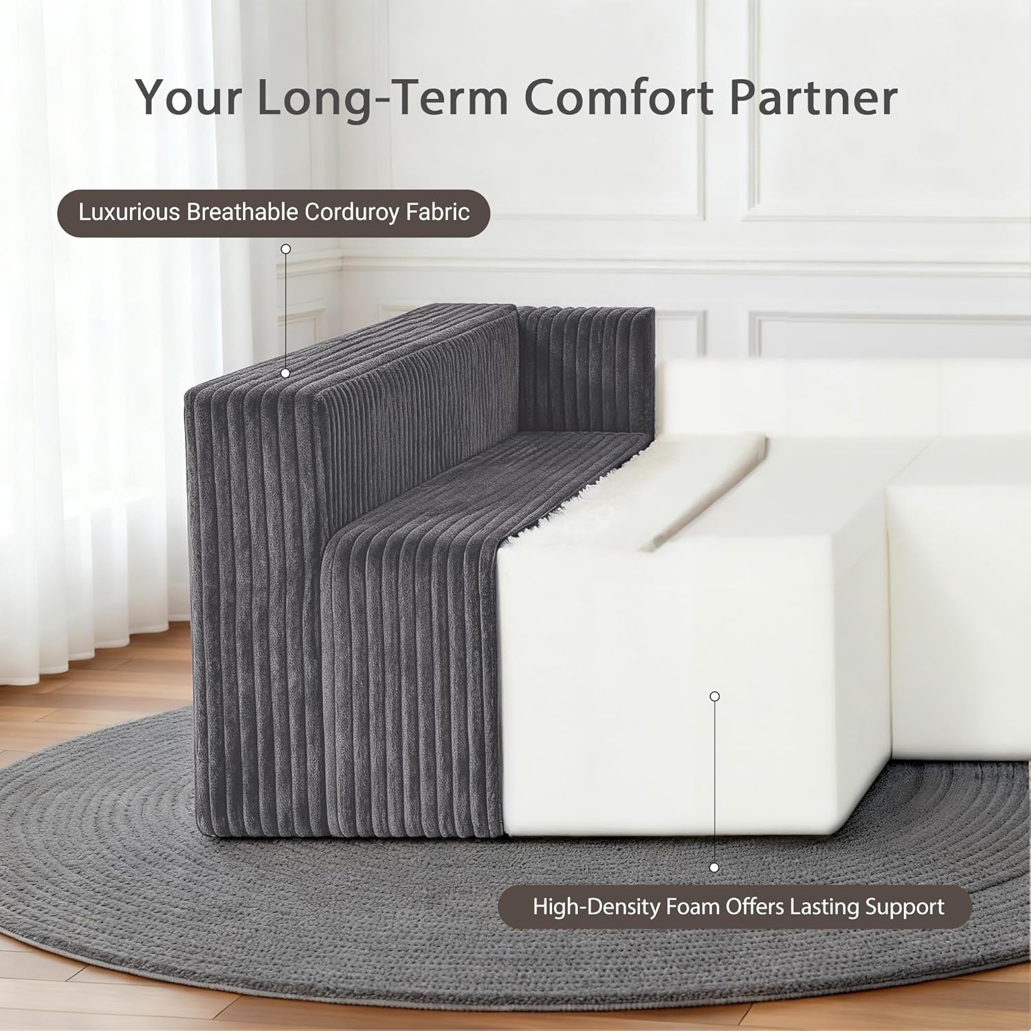 image:imageClaiks 128 Modular U Shaped Sectional Couch Deep Seat Bonless Couches for Living Room Modern Couch with Pet Stairs No Assembly Required KhakiDark Grey