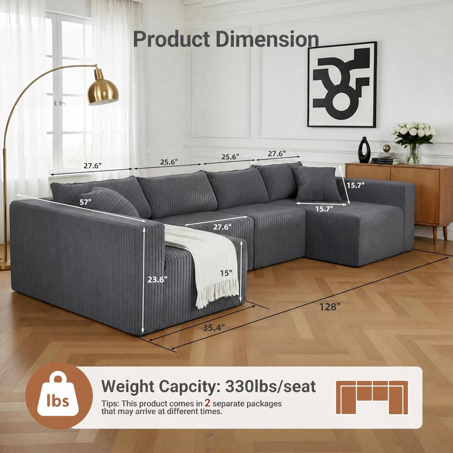 image:imageClaiks 128 Modular U Shaped Sectional Couch Deep Seat Bonless Couches for Living Room Modern Couch with Pet Stairs No Assembly Required KhakiDark Grey