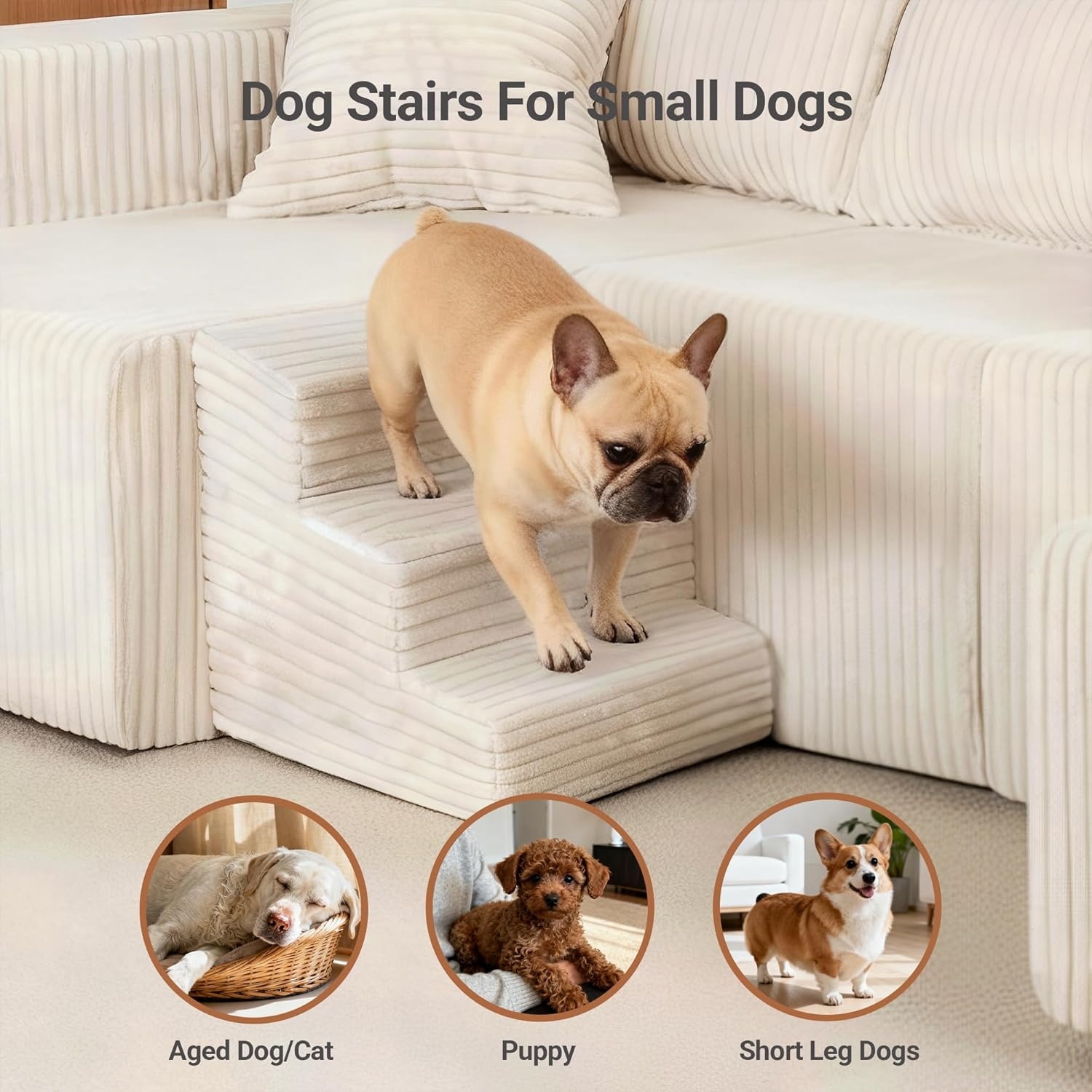 image:imageClaiks 128 Modular U Shaped Sectional Couch Deep Seat Bonless Couches for Living Room Modern Couch with Pet Stairs No Assembly Required KhakiKhaki