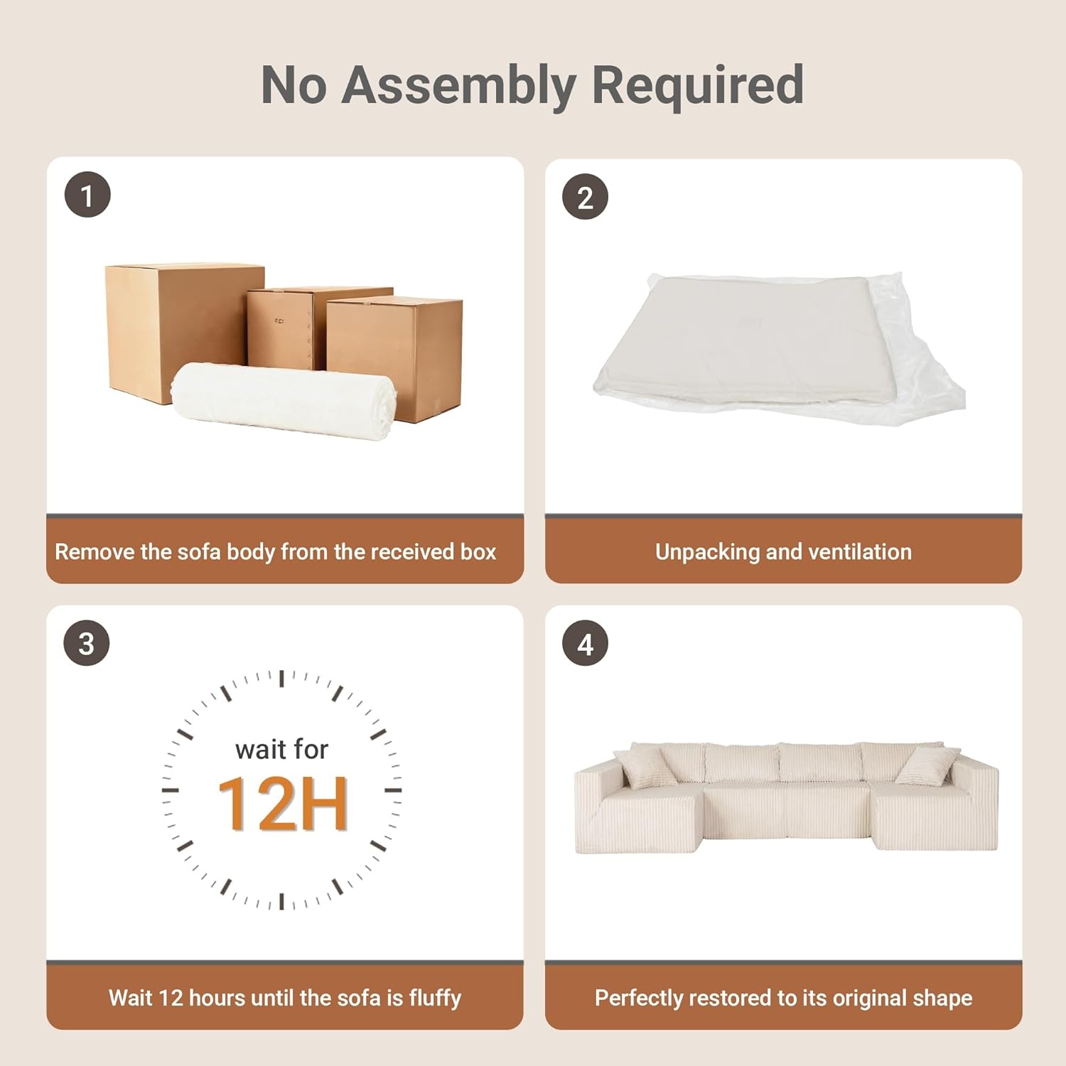 image:imageClaiks 128 Modular U Shaped Sectional Couch Deep Seat Bonless Couches for Living Room Modern Couch with Pet Stairs No Assembly Required KhakiKhaki