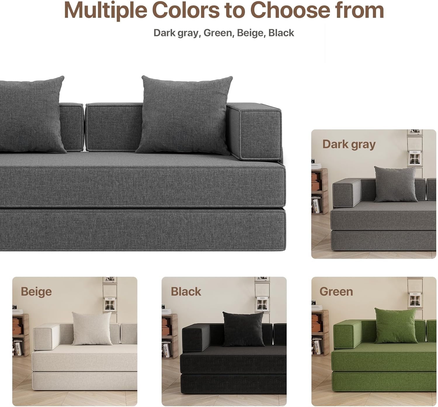 image:imageClaiks 4in1 Convertible Sofa Bed86 Inch Compression Sofa with Corduroy Fabric Pull Out Sleeper Sofa with 2 Pillows amp 4 Side Pockets for Living Room Bedroom ApartmentNo Assembly RequiredDark GreyDark Grey