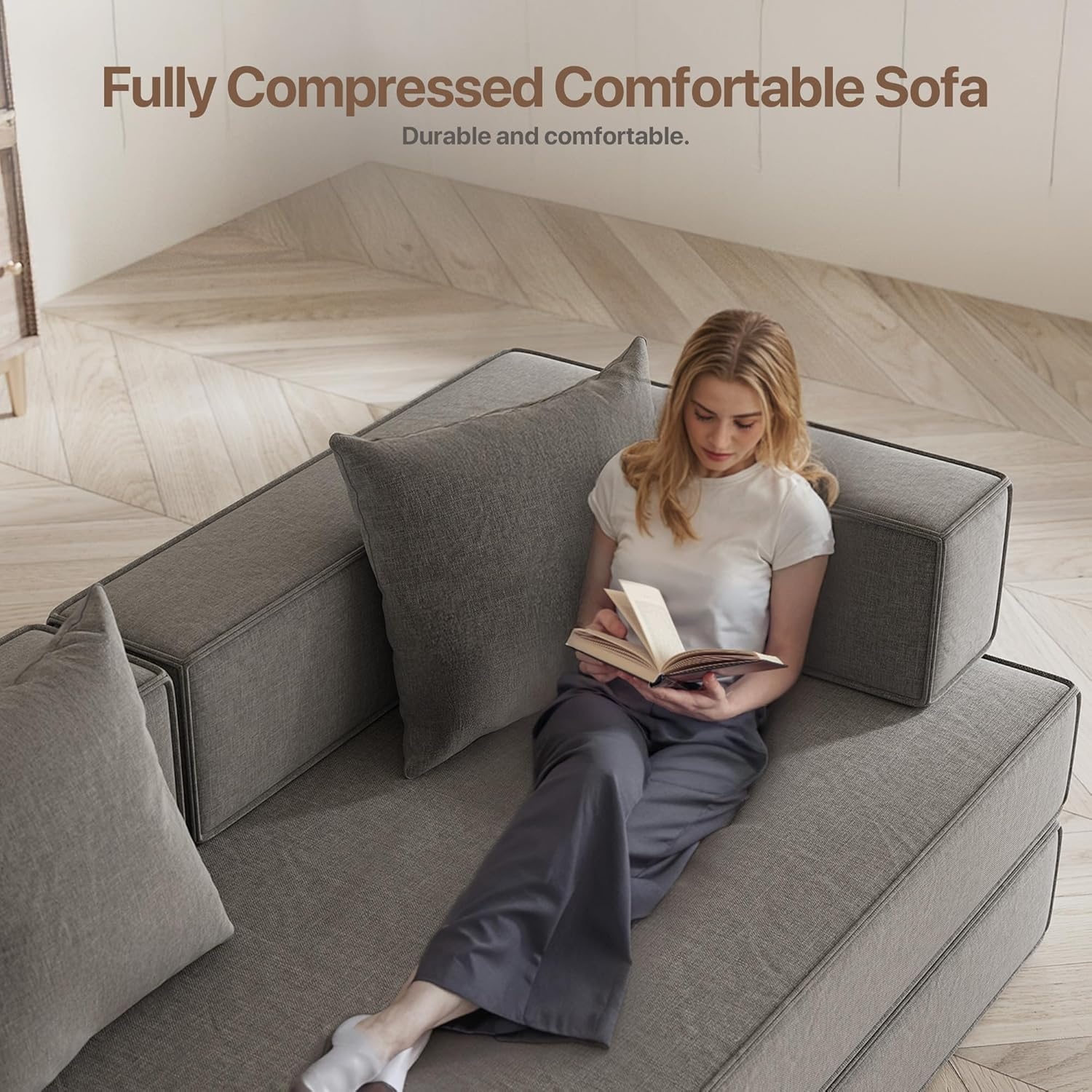 image:imageClaiks 4in1 Convertible Sofa Bed86 Inch Compression Sofa with Corduroy Fabric Pull Out Sleeper Sofa with 2 Pillows amp 4 Side Pockets for Living Room Bedroom ApartmentNo Assembly RequiredDark GreyDark Grey