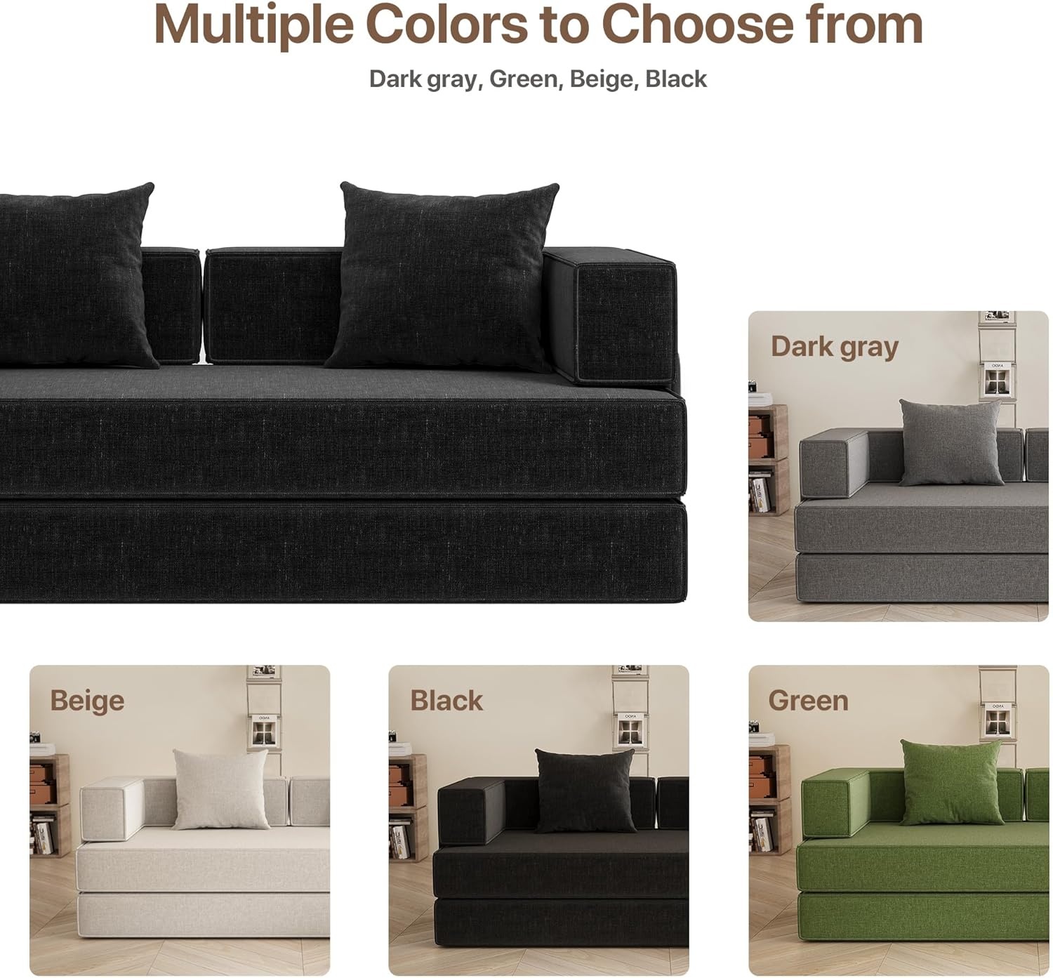 image:imageClaiks 4in1 Convertible Sofa Bed86 Inch Compression Sofa with Corduroy Fabric Pull Out Sleeper Sofa with 2 Pillows amp 4 Side Pockets for Living Room Bedroom ApartmentNo Assembly RequiredDark GreyBlack