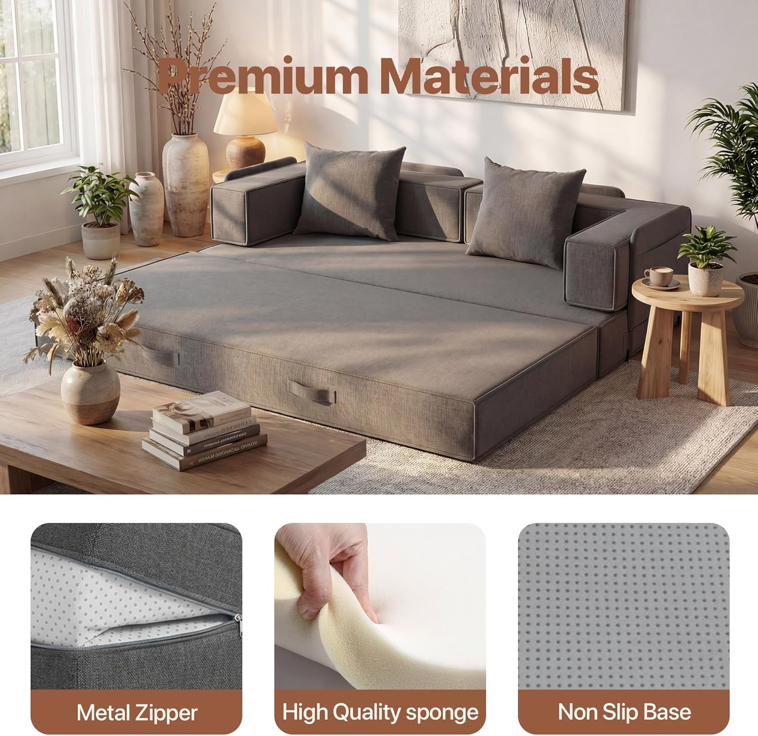 image:imageClaiks 4in1 Convertible Sofa Bed86 Inch Compression Sofa with Corduroy Fabric Pull Out Sleeper Sofa with 2 Pillows amp 4 Side Pockets for Living Room Bedroom ApartmentNo Assembly RequiredDark GreyDark Grey