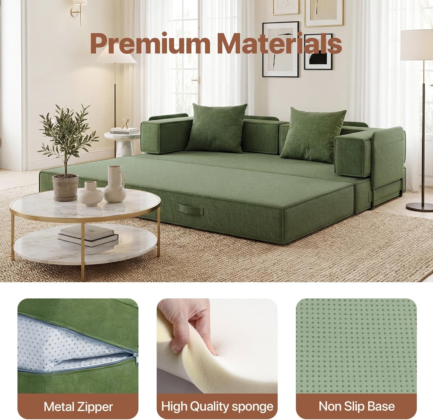 image:imageClaiks 4in1 Convertible Sofa Bed86 Inch Compression Sofa with Corduroy Fabric Pull Out Sleeper Sofa with 2 Pillows amp 4 Side Pockets for Living Room Bedroom ApartmentNo Assembly RequiredDark GreyGreen