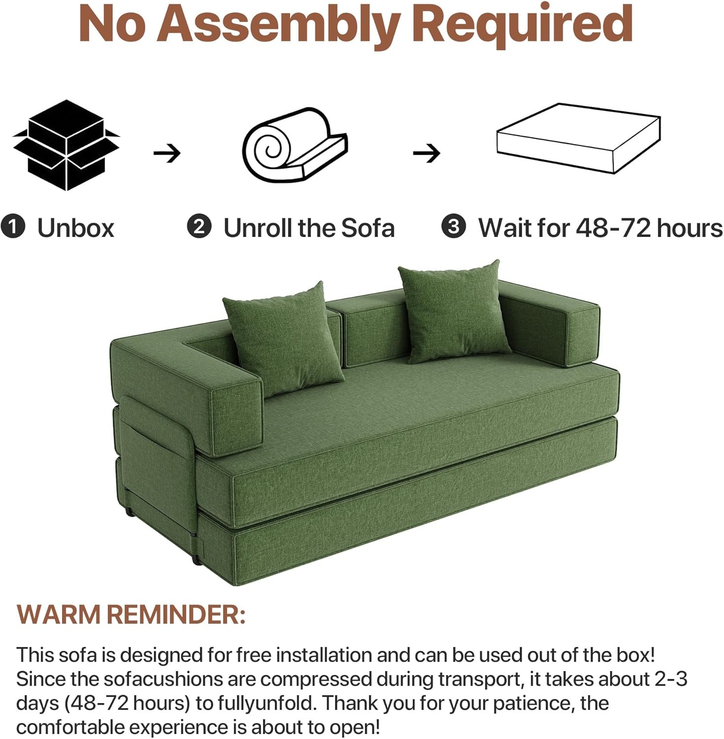 image:imageClaiks 4in1 Convertible Sofa Bed86 Inch Compression Sofa with Corduroy Fabric Pull Out Sleeper Sofa with 2 Pillows amp 4 Side Pockets for Living Room Bedroom ApartmentNo Assembly RequiredDark GreyGreen