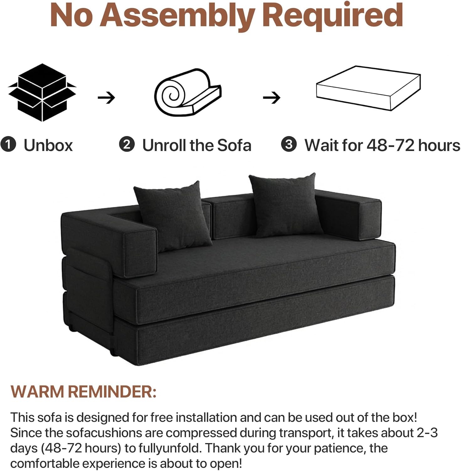 image:imageClaiks 4in1 Convertible Sofa Bed86 Inch Compression Sofa with Corduroy Fabric Pull Out Sleeper Sofa with 2 Pillows amp 4 Side Pockets for Living Room Bedroom ApartmentNo Assembly RequiredDark GreyBlack