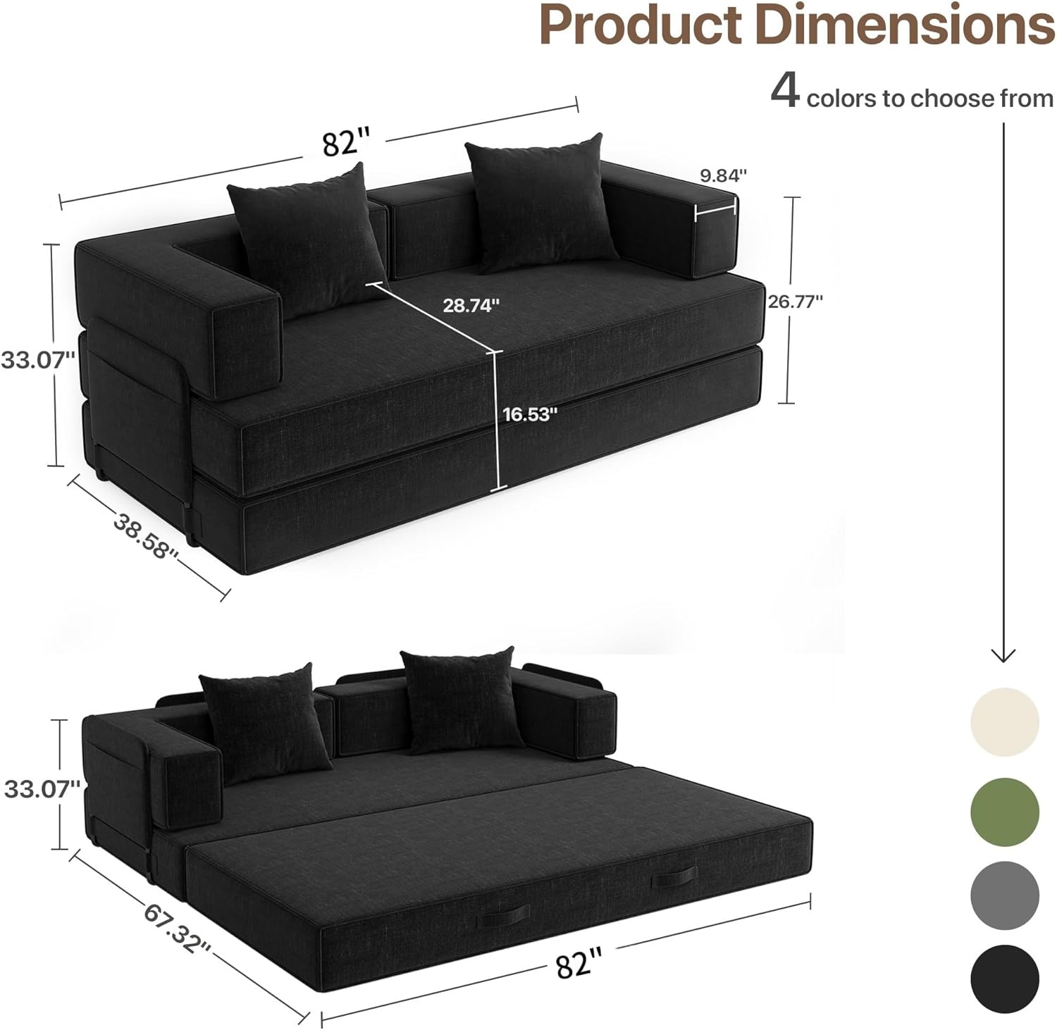 image:imageClaiks 4in1 Convertible Sofa Bed86 Inch Compression Sofa with Corduroy Fabric Pull Out Sleeper Sofa with 2 Pillows amp 4 Side Pockets for Living Room Bedroom ApartmentNo Assembly RequiredDark GreyBlack