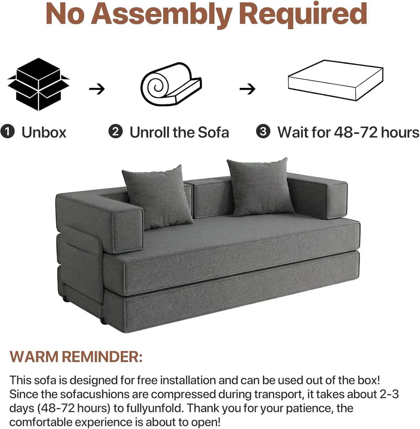 image:imageClaiks 4in1 Convertible Sofa Bed86 Inch Compression Sofa with Corduroy Fabric Pull Out Sleeper Sofa with 2 Pillows amp 4 Side Pockets for Living Room Bedroom ApartmentNo Assembly RequiredDark GreyDark Grey