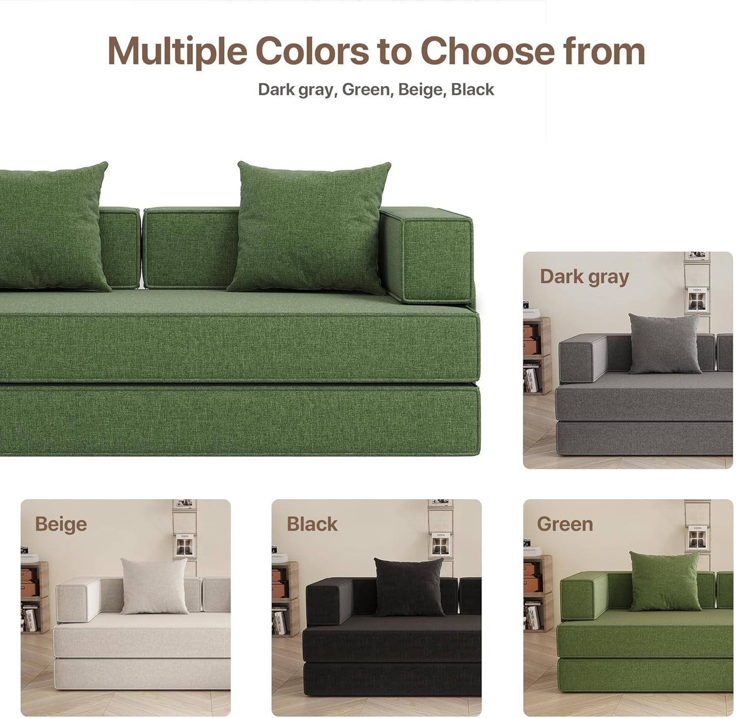 image:imageClaiks 4in1 Convertible Sofa Bed86 Inch Compression Sofa with Corduroy Fabric Pull Out Sleeper Sofa with 2 Pillows amp 4 Side Pockets for Living Room Bedroom ApartmentNo Assembly RequiredDark GreyGreen