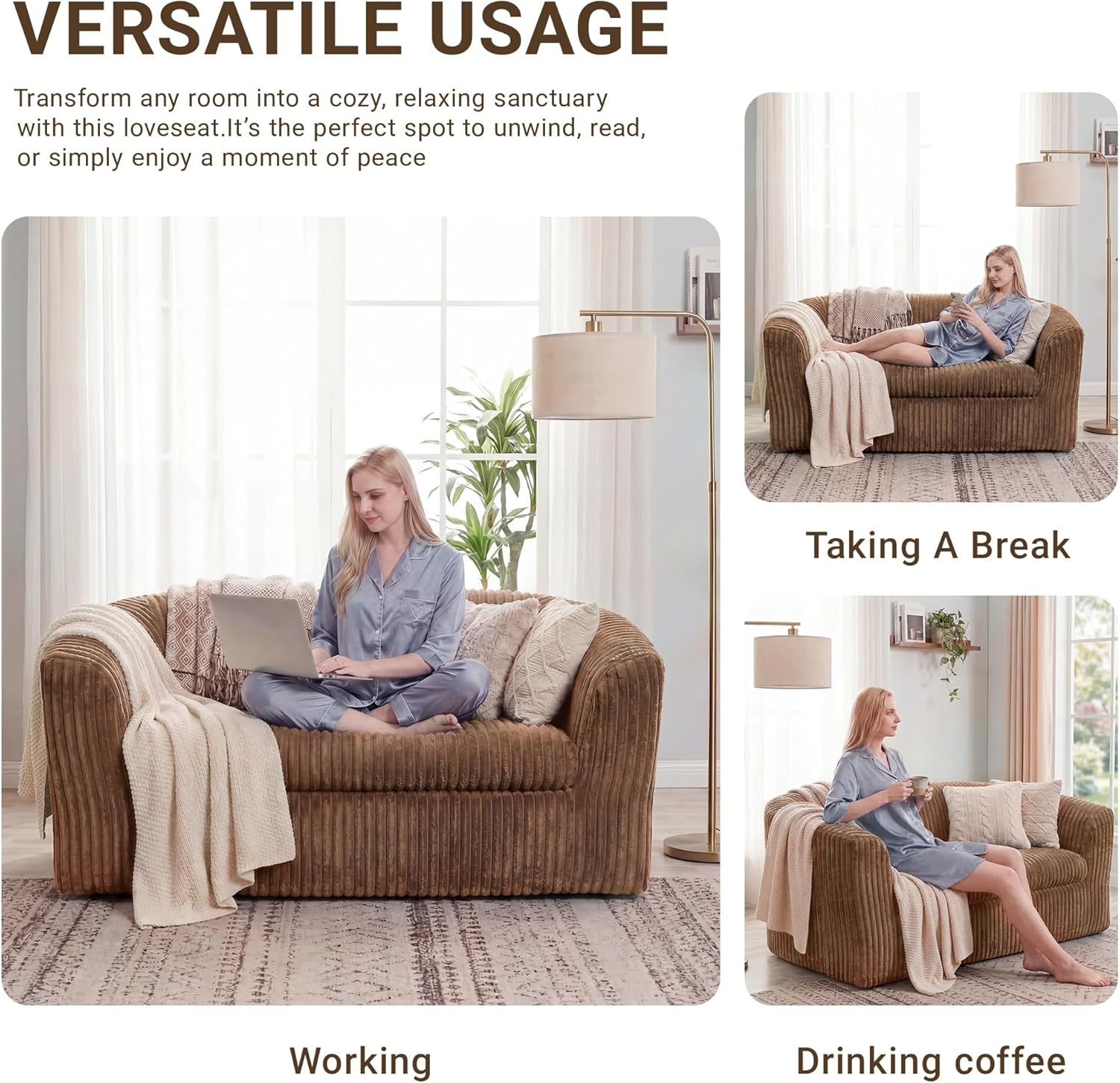 image:imageClaiks 55 Bean Bag Sofa Couch Cloud Loveseat Boneless Couch in a Box Upholstered Small Mini Sofa with Deep Seating for Living Room Bedroom Office Apartment No Assembly Required Brown