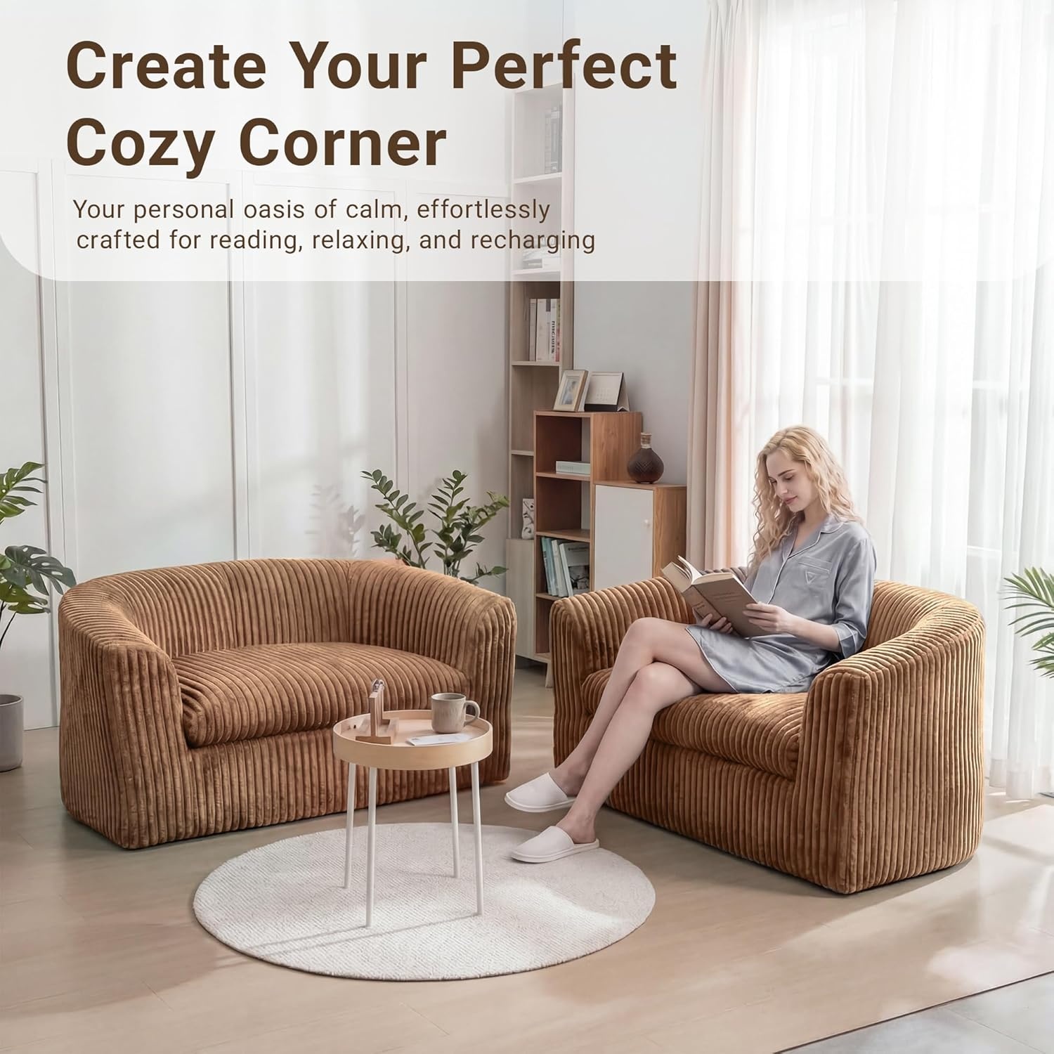 image:imageClaiks 55 Bean Bag Sofa Couch Cloud Loveseat Boneless Couch in a Box Upholstered Small Mini Sofa with Deep Seating for Living Room Bedroom Office Apartment No Assembly Required Brown