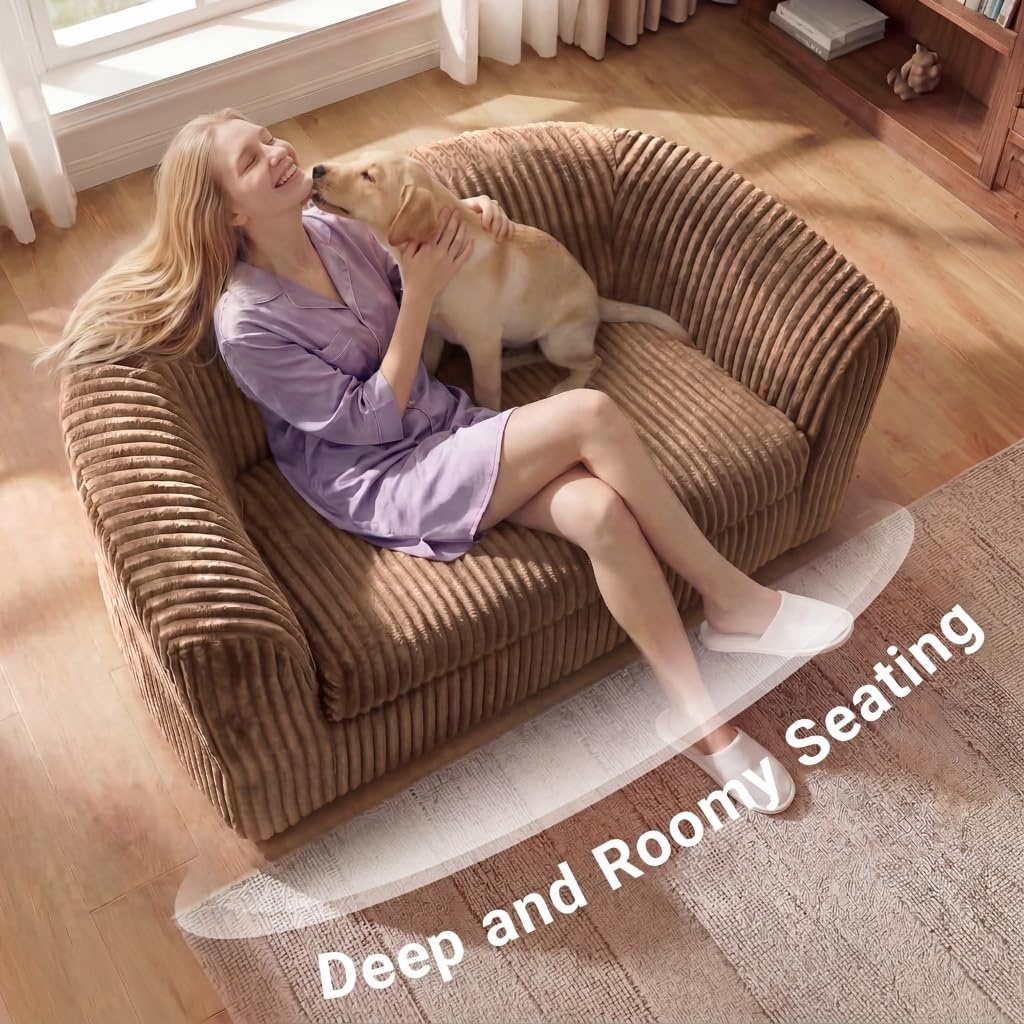 image:imageClaiks 55 Bean Bag Sofa Couch Cloud Loveseat Boneless Couch in a Box Upholstered Small Mini Sofa with Deep Seating for Living Room Bedroom Office Apartment No Assembly Required Brown