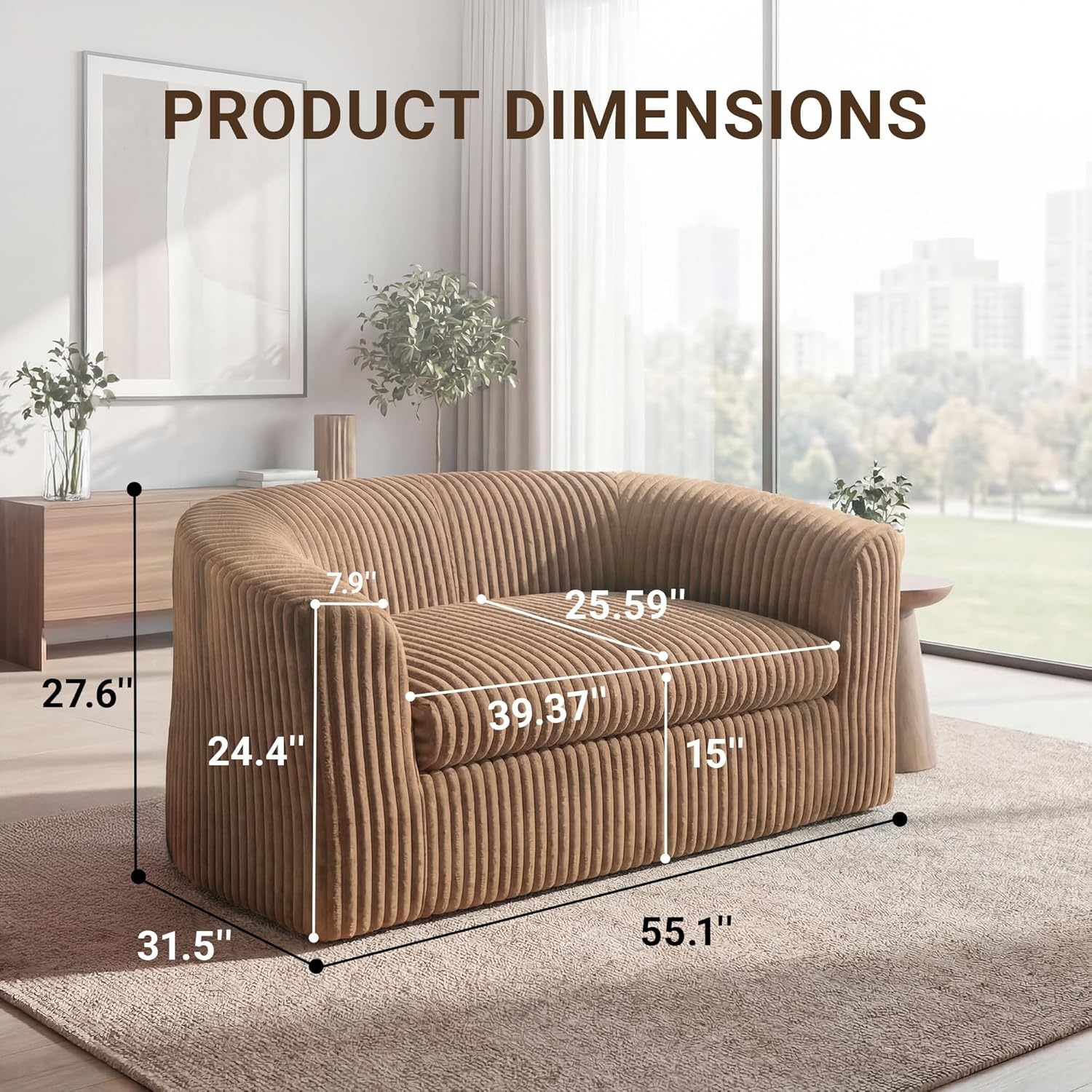 image:imageClaiks 55 Bean Bag Sofa Couch Cloud Loveseat Boneless Couch in a Box Upholstered Small Mini Sofa with Deep Seating for Living Room Bedroom Office Apartment No Assembly Required Brown