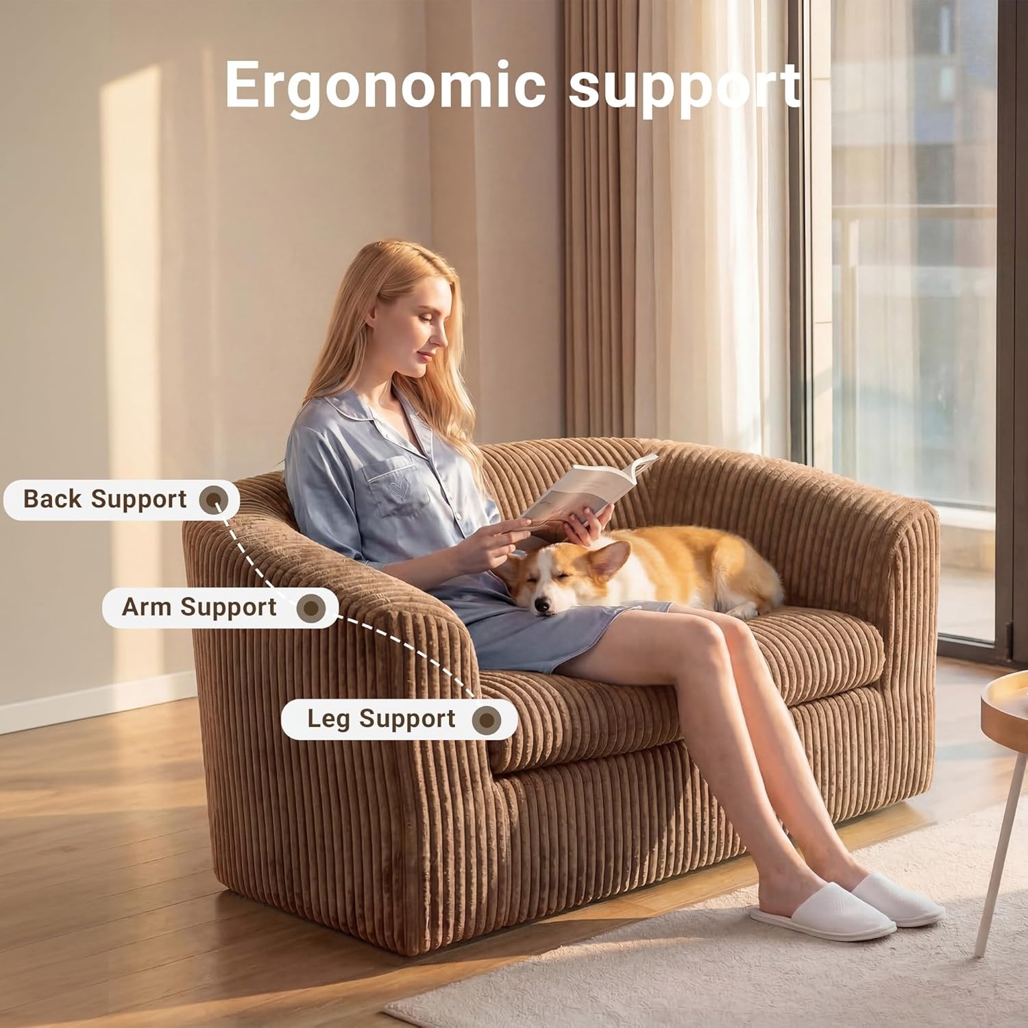 image:imageClaiks 55 Bean Bag Sofa Couch Cloud Loveseat Boneless Couch in a Box Upholstered Small Mini Sofa with Deep Seating for Living Room Bedroom Office Apartment No Assembly Required Brown