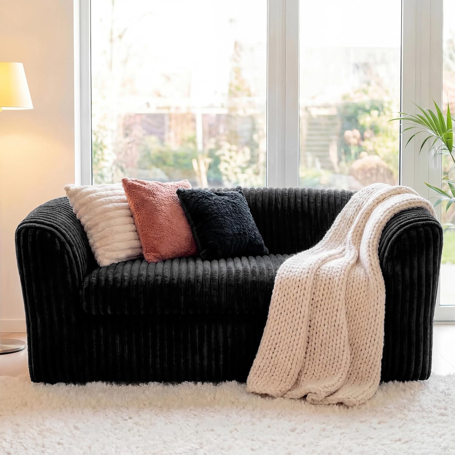 image:imageClaiks 55 Boneless Couch Curved Sofa Bean Bag Sofa Couch in a Box Upholstered Small Mini Sofa with Deep Seating for Living Room Bedroom Office Apartment No Assembly Required BeigeBlack