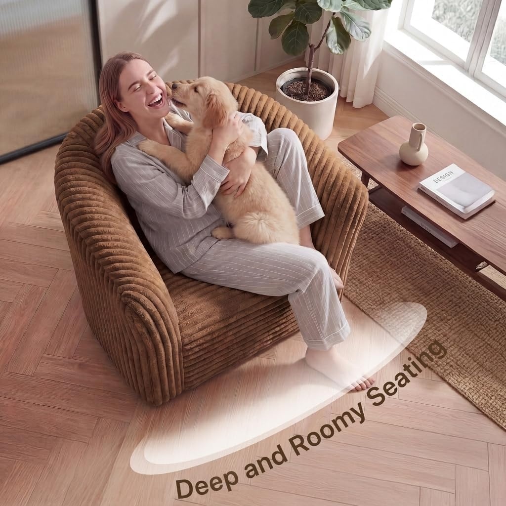 image:imageClaiks 55 Boneless Couch Curved Sofa Bean Bag Sofa Couch in a Box Upholstered Small Mini Sofa with Deep Seating for Living Room Bedroom Office Apartment No Assembly Required BeigeBrown