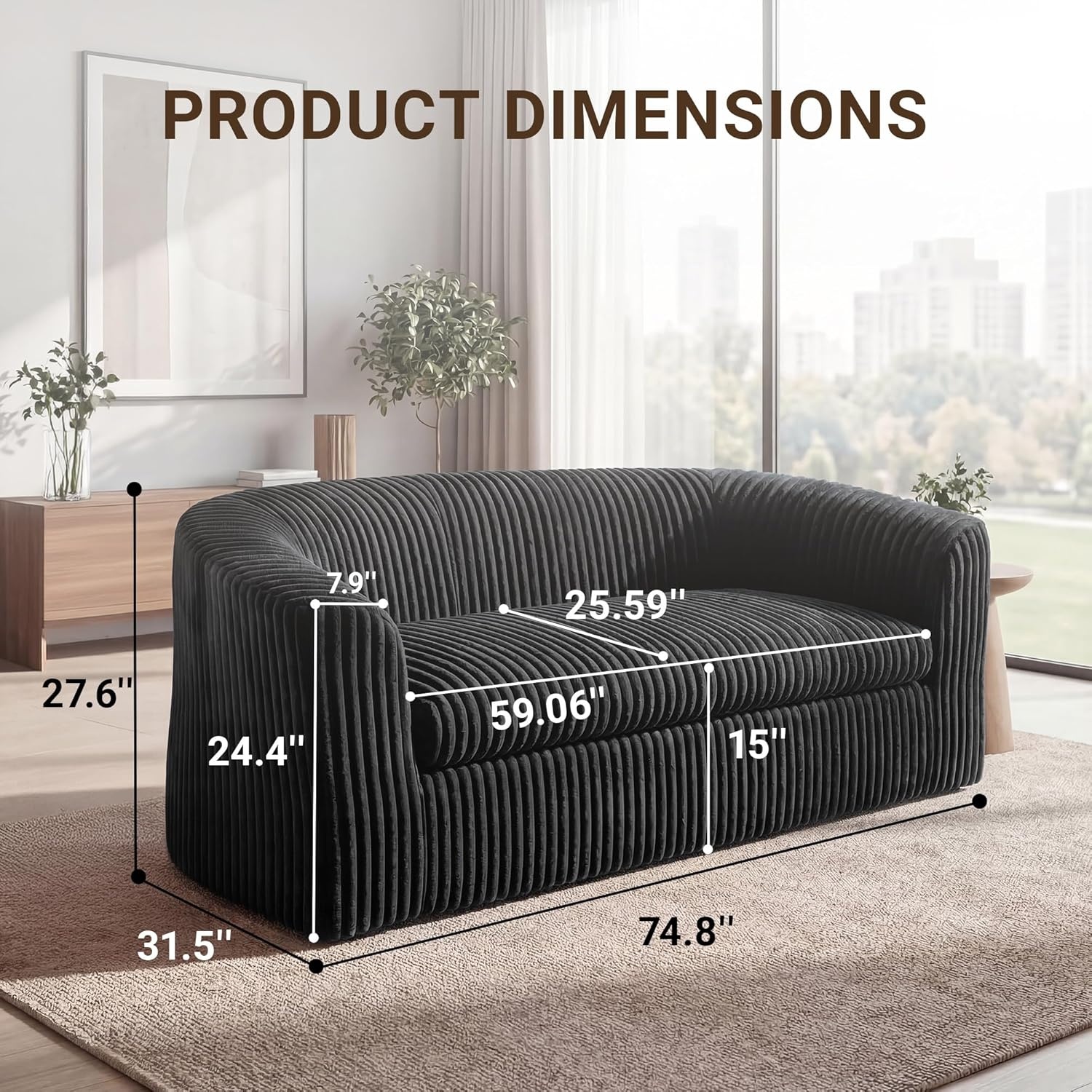image:imageClaiks 55 Boneless Couch Curved Sofa Bean Bag Sofa Couch in a Box Upholstered Small Mini Sofa with Deep Seating for Living Room Bedroom Office Apartment No Assembly Required BeigeBlack