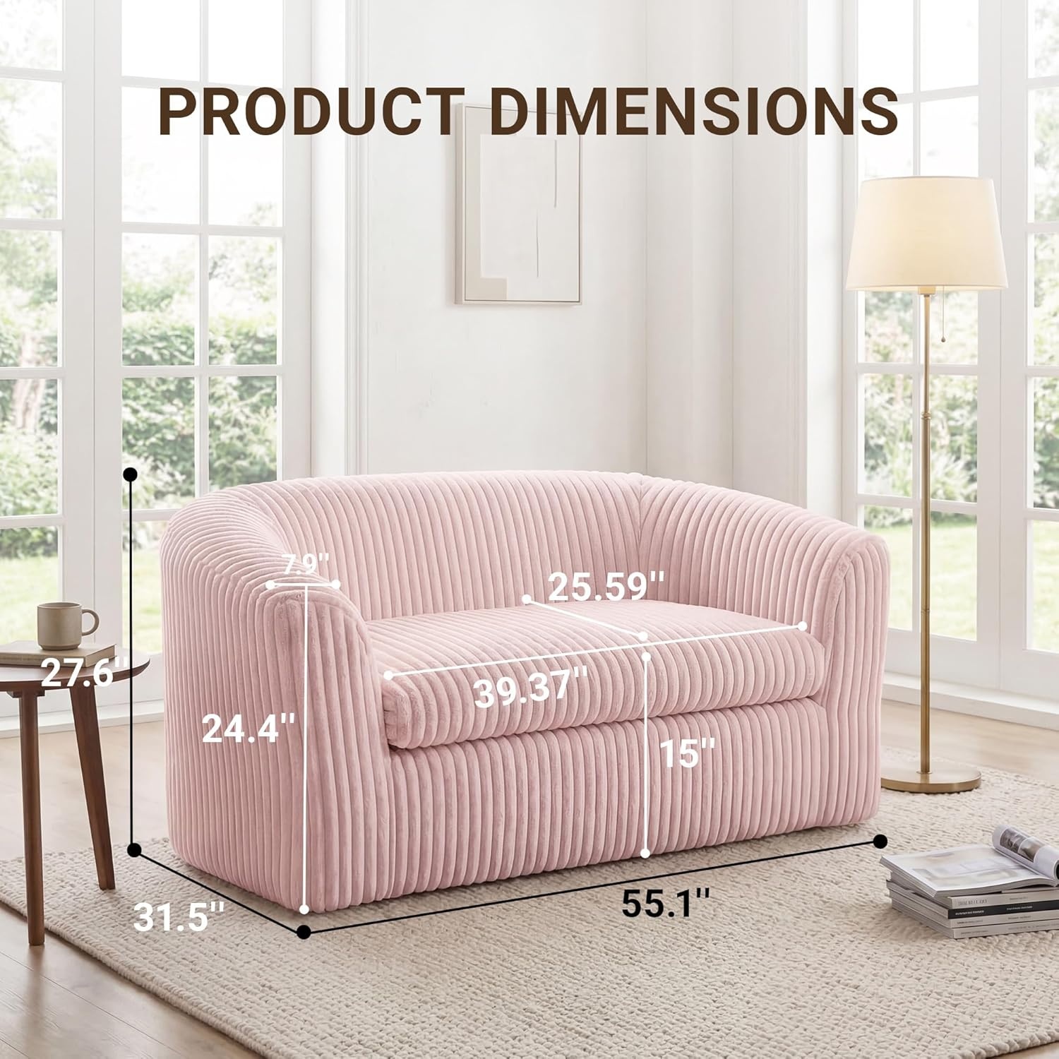 image:imageClaiks 55 Boneless Couch Curved Sofa Bean Bag Sofa Couch in a Box Upholstered Small Mini Sofa with Deep Seating for Living Room Bedroom Office Apartment No Assembly Required BeigePink
