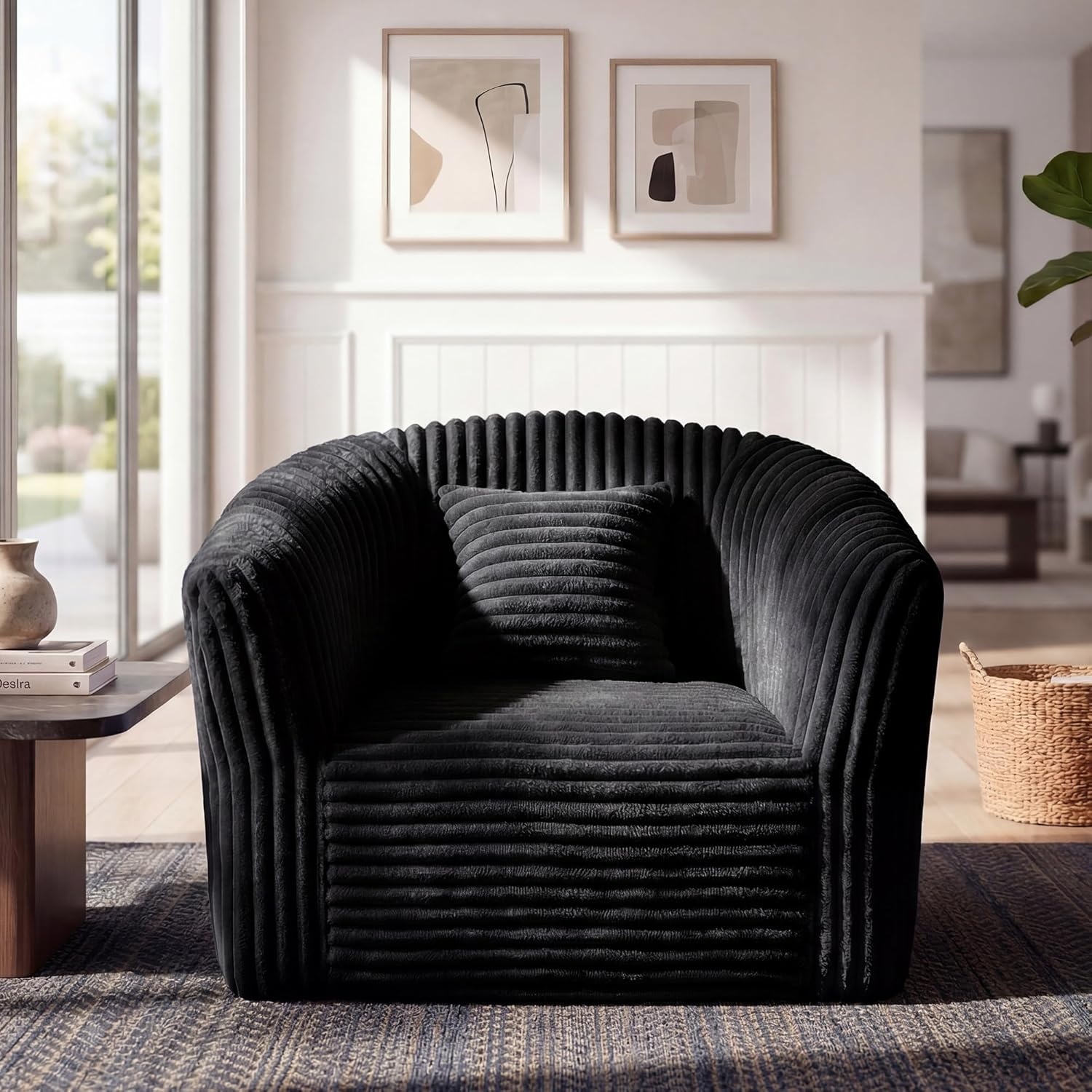 image:imageClaiks 55 Boneless Couch Curved Sofa Bean Bag Sofa Couch in a Box Upholstered Small Mini Sofa with Deep Seating for Living Room Bedroom Office Apartment No Assembly Required BeigeBlack